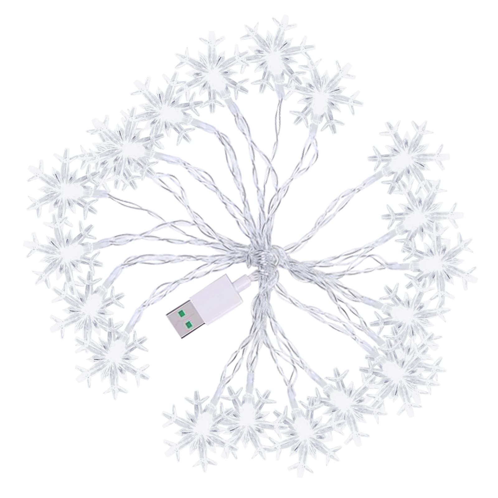 Pomobie Christmas Snowflake String Lights - 9.84ft 20 LED USB Powered Waterproof Fairy Lights for Xmas Tree, Garden, Patio, Bedroom & Party Decor | Indoor & Outdoor Holiday Lighting for Christmas, Winter Weddings & New Year Celebrations