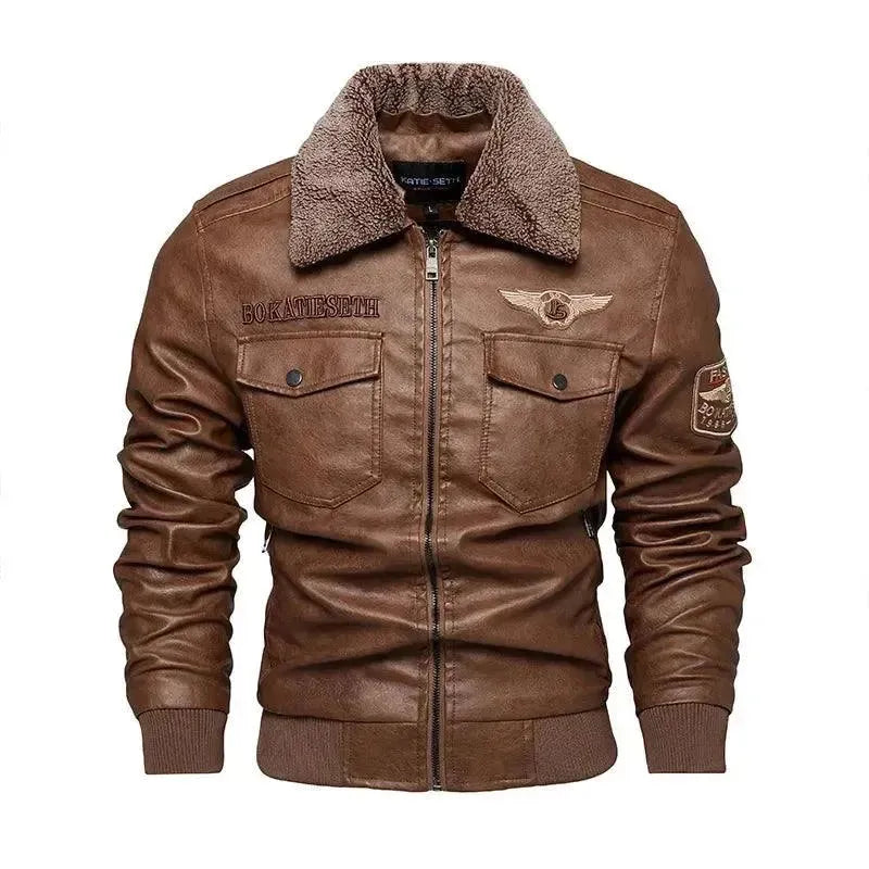 Men's Fleece-Lined Leather Trucker Jacket - Warm Winter Coat for Casual Outdoors & Motorcycle Riding