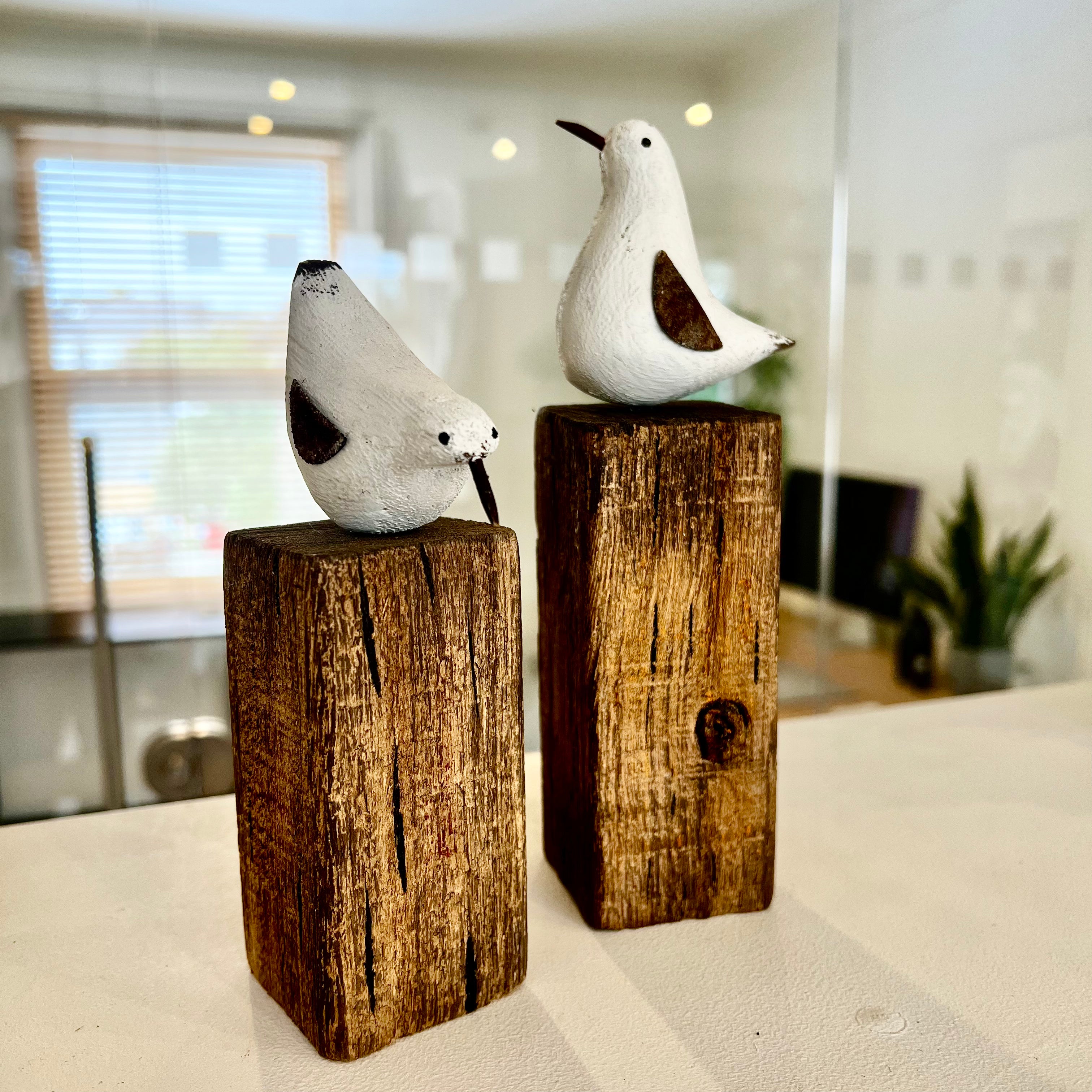 Pair of Seabirds on Driftwood Wall Art - Handmade Coastal Decor for Beach House, Living Room & Office - Nautical Themed Home Accent