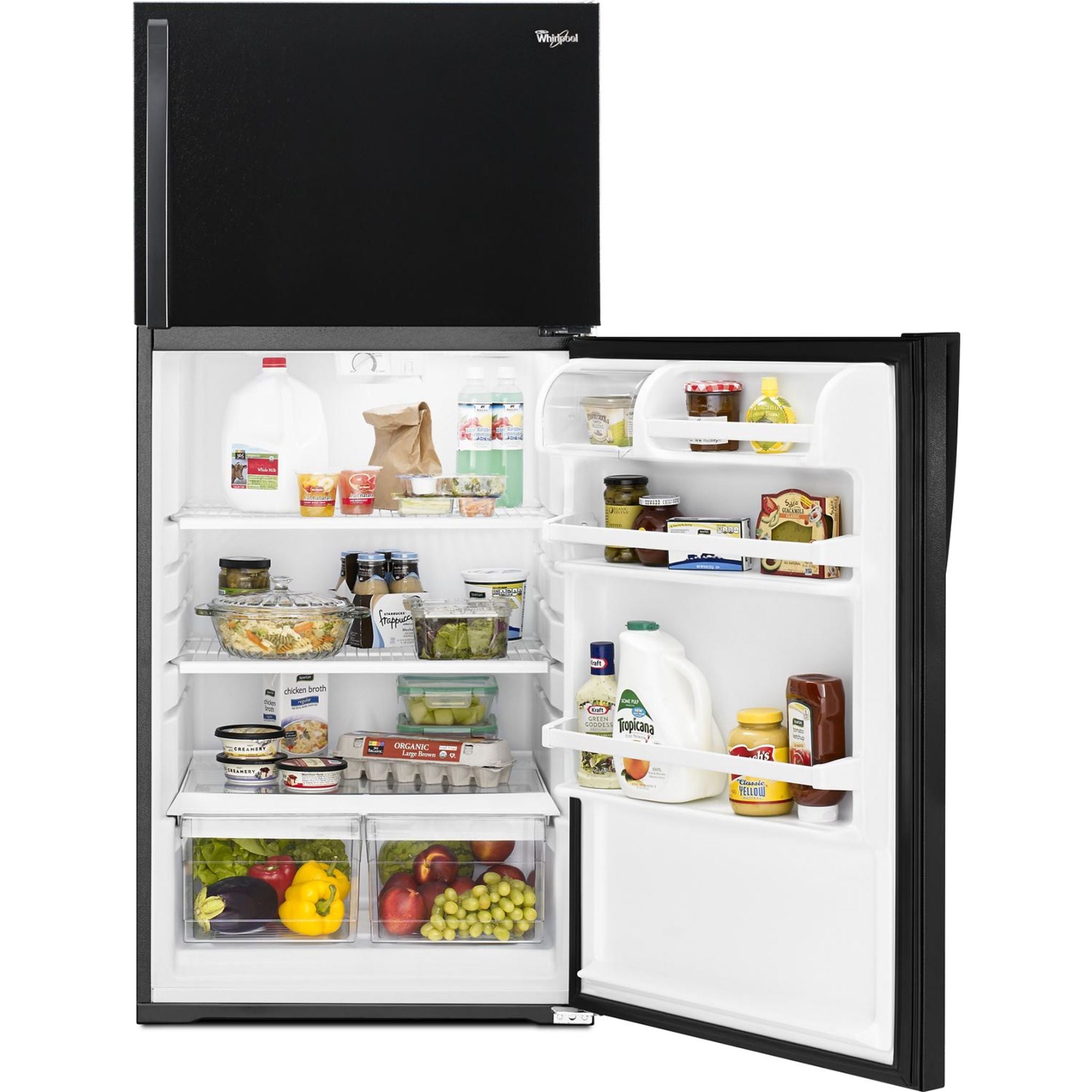 Whirlpool WRT134TFDB Top Mount Refrigerator - 18 Cu. Ft. Energy Star Black Fridge for Kitchen, Home & Office Use