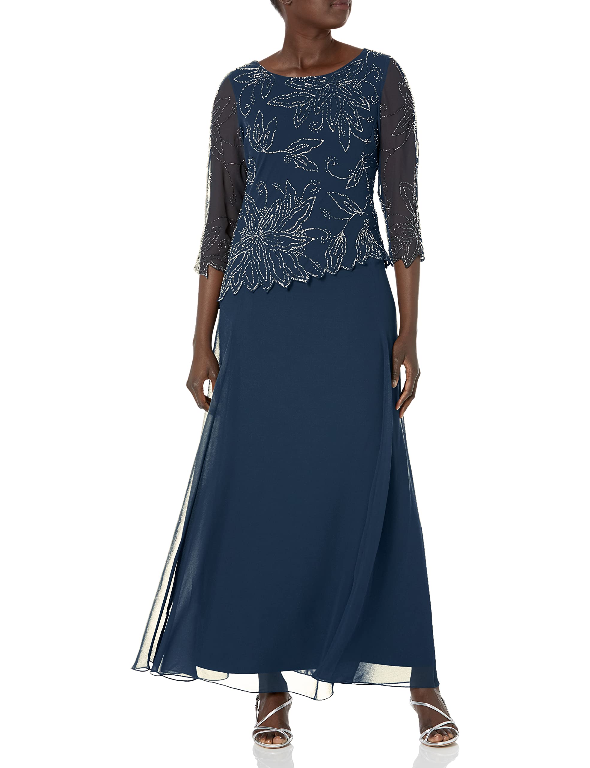 J Kara Women's Asymmetrical Beaded Dress with Boat Neck - Elegant Party & Evening Wear for Special Occasions