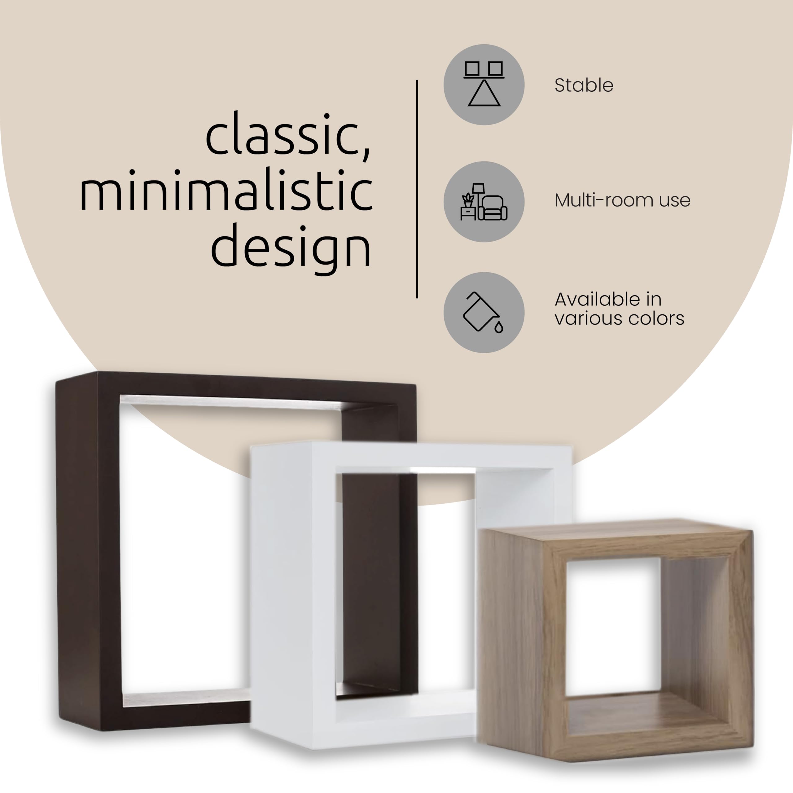 Kiera Grace Floating Wall Shelves - Modern Square Shelves Set of 3 (5