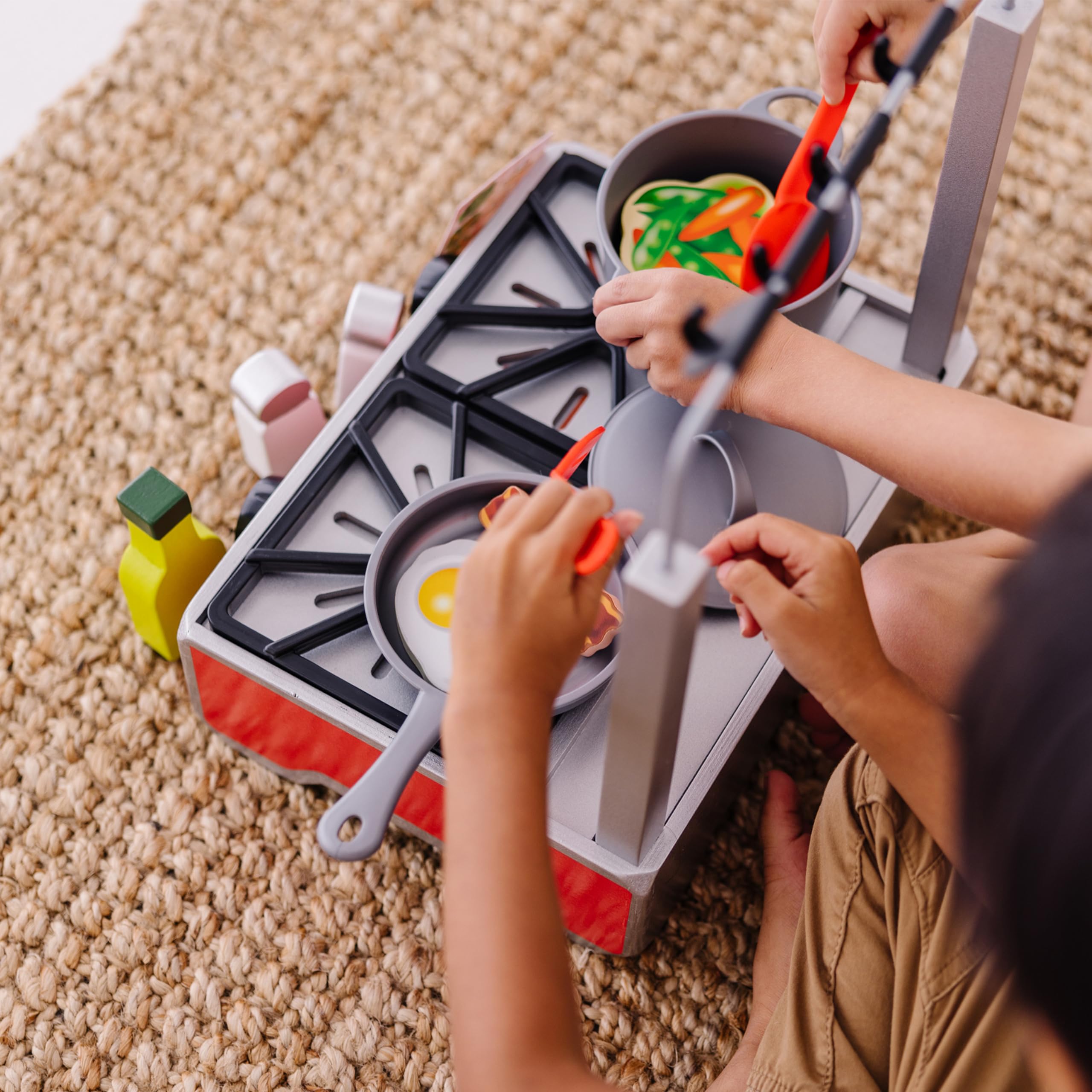Melissa & Doug 19-Piece Deluxe Wooden Cooktop Play Set with Realistic Wooden Play Food, Durable Pot & Pan - Pretend Kitchen Toys for Kids Ages 3+ | Perfect for Imaginative Play & Early Childhood Development