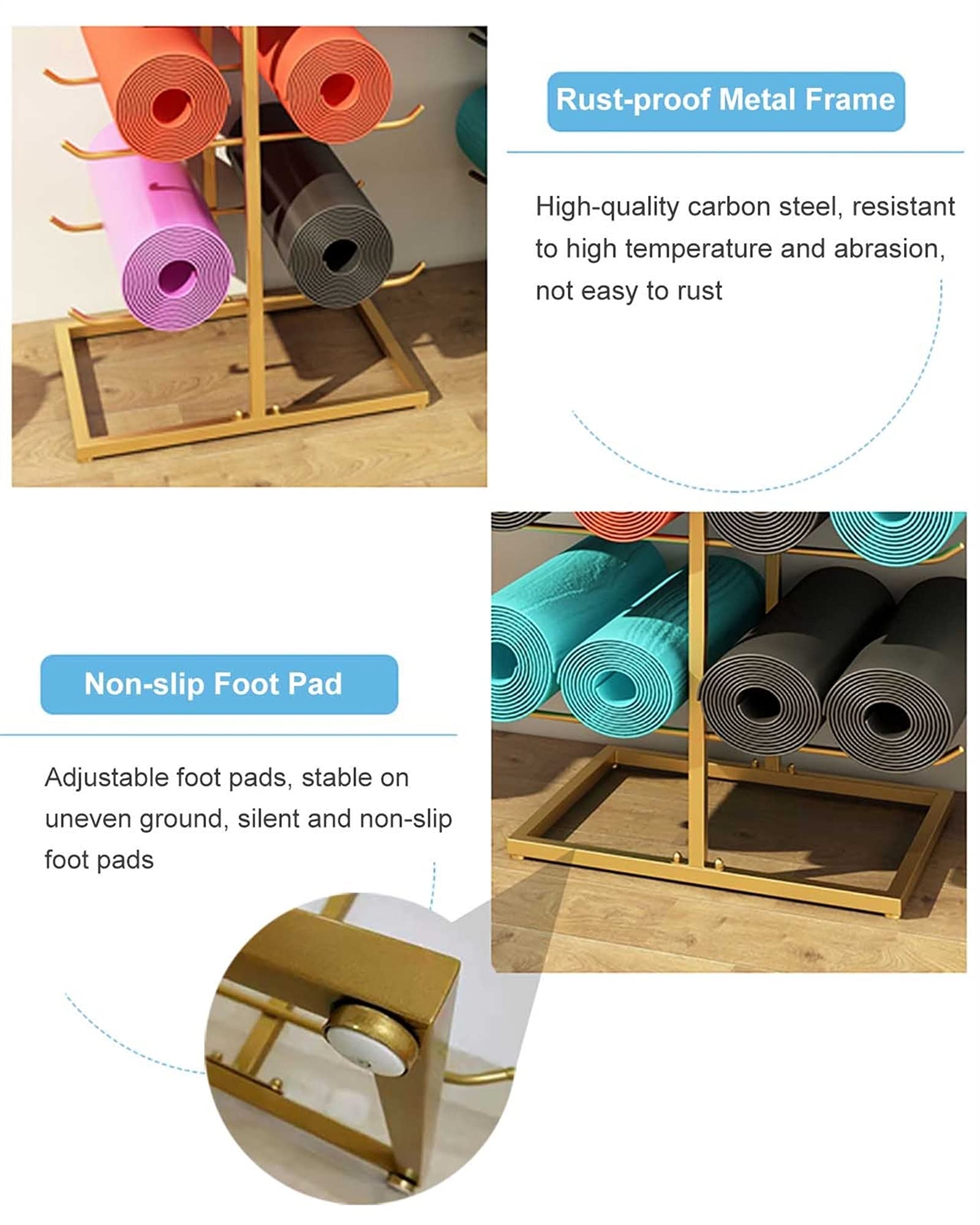5-Tier Metal Yoga Mat Rack & Foam Roller Storage Organizer - Space-Saving Gym Equipment Stand for Yoga Mats, Foam Rollers & Fitness Accessories - Perfect for Home Gyms, Yoga Studios & Fitness Centers