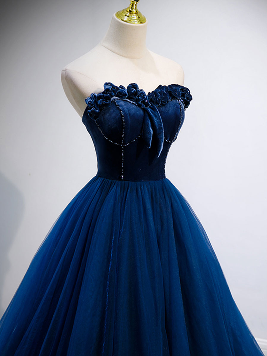 Elegant Blue Tulle A-Line Prom Dress - Long Formal Evening Gown for Homecoming, Quinceañera & Special Occasions