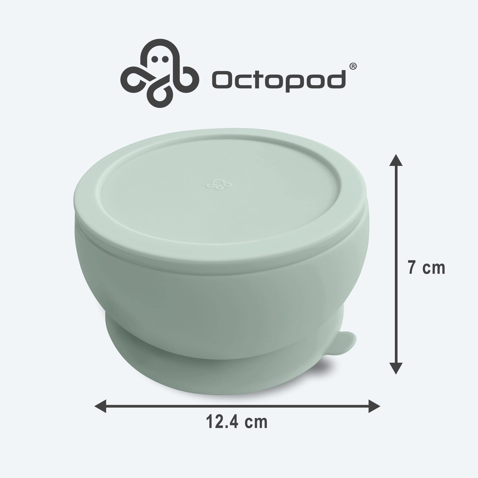 Octopod Silicone Baby Suction Bowl with Lid - Non-Slip Toddler Feeding Bowl, BPA-Free Food Grade Silicone, Spill-Proof Design for Babies 6-24 Months - Perfect for Highchair, Travel & Mess-Free Meals (Sage Green)
