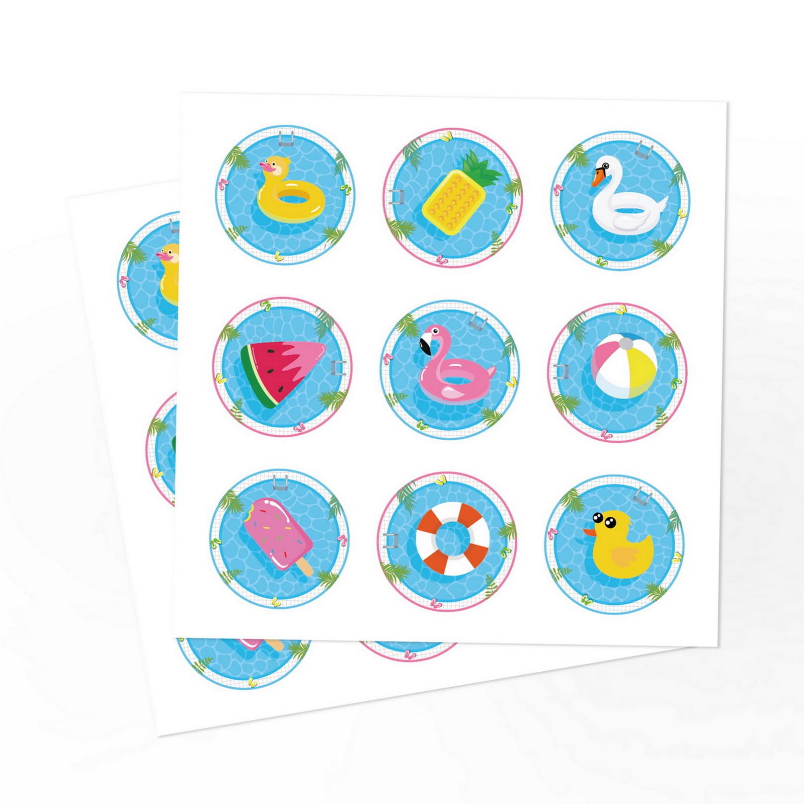 COSFAN 12 Pack Summer Pool Beach Paper Gift Bags - Tropical Hawaiian Luau Party Decorations, Swimming Pool Theme Treat Bags for Candy & Favors with Stickers | Perfect for Pool Parties, Beach Events & Summer Celebrations