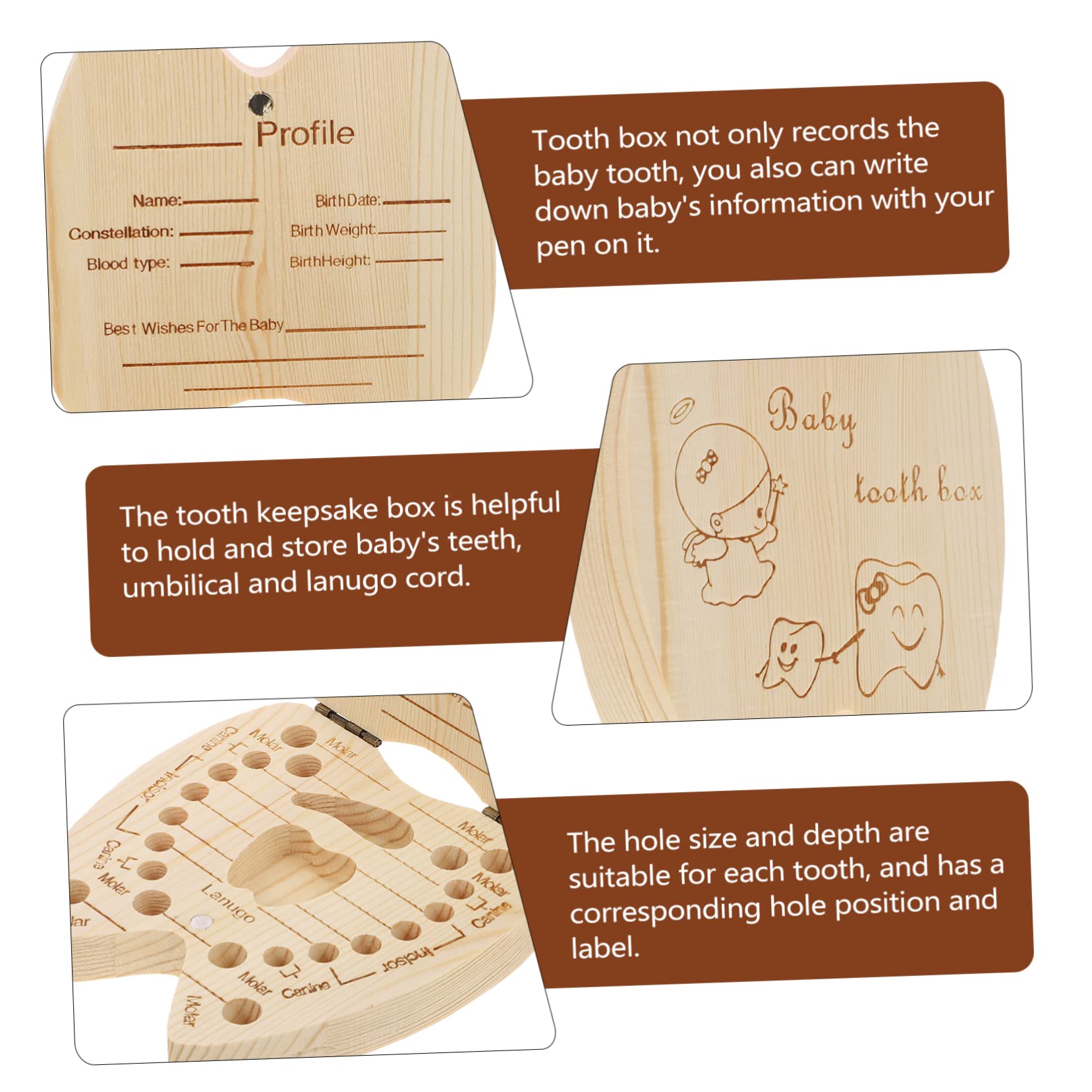 VICASKY Wooden Baby Teeth Storage Box - Portable Deciduous Tooth Holder & Memory Book for Kids - Perfect for First Lost Tooth Keepsake and Childhood Memorabilia Organization