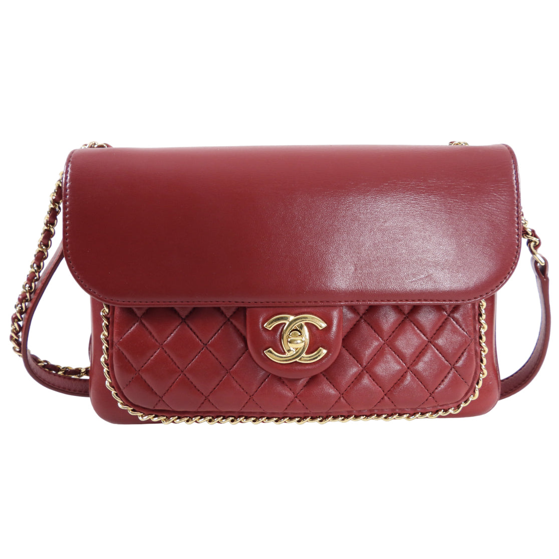 Chanel Red Leather Chain Around Two-Way Flap Shoulder Bag - Luxury Handbag for Women, Perfect for Evening Parties & Date Nights