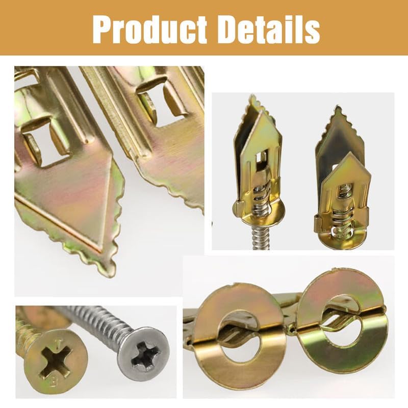 2024 Upgraded Self-Drilling Drywall Anchors & Screws Kit - No Drill Needed, Wall Damage-Free (50 Pack, 0.47x1.37 Inch) - Perfect for TV Mounting, Shelf Straps, Cabinet Fixing & Curtain Installation
