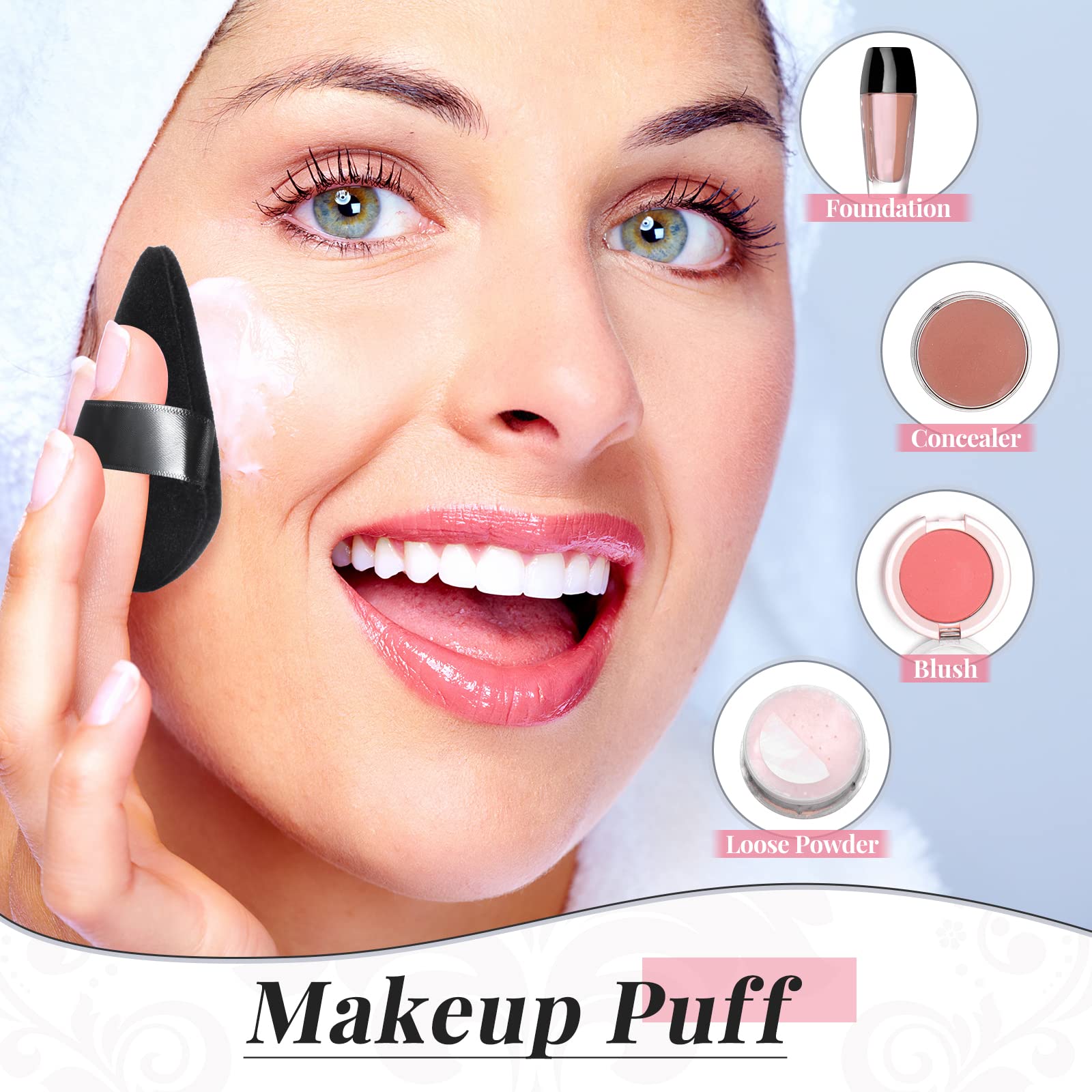 Patelai 2-Pack Reusable Triangle Powder Puff Sponges - Soft Makeup Blending Sponge for Wet & Dry Foundation with Strap (Black) | Perfect for Liquid, Powder & Cream Cosmetics Application