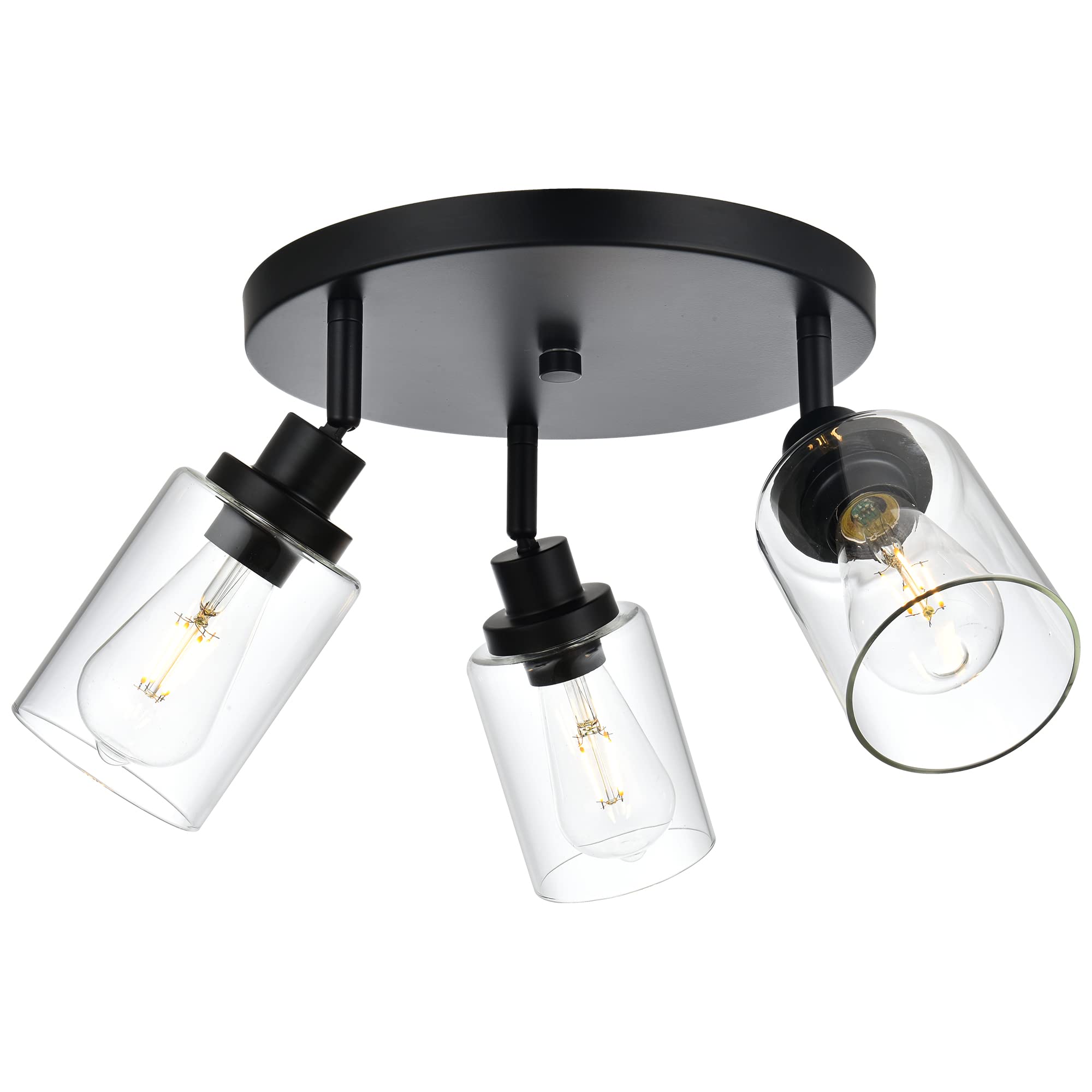 MELUCEE 3-Light Black Round Semi Flush Mount Track Lighting Fixture - Adjustable Directional Ceiling Light for Kitchen, Hallway, Foyer & Entryway | Modern Home & Commercial Lighting Solution