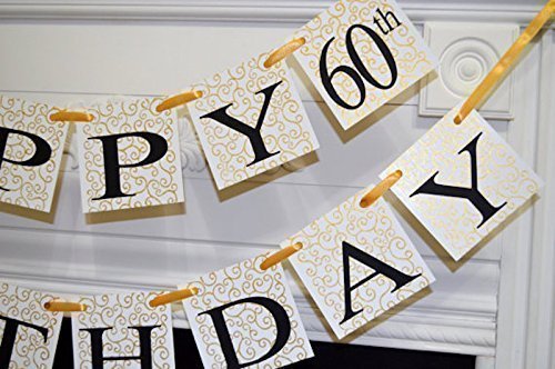 Happy 60th Birthday Banner - Gold Birthday Decorations & Garland for Party Decor | Perfect for Milestone Celebrations, Retirement Parties & Anniversary Events