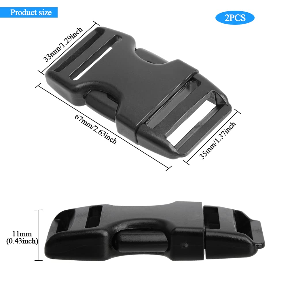 YXQ 2-Pack Black Plastic Side Release Buckle Clips for Wide Webbing Belts - Perfect for Luggage Straps, Backpack Repairs & Outdoor Gear Adjustments
