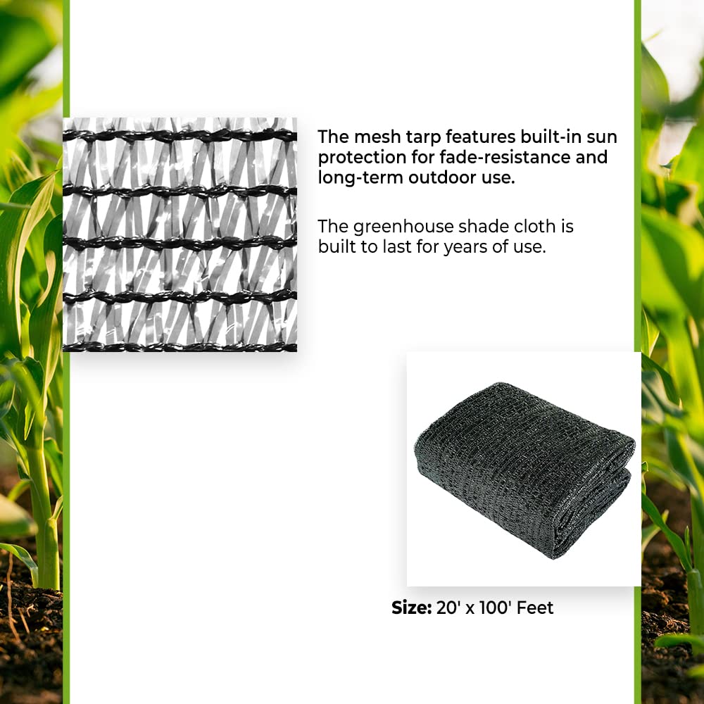 50% Shade Cloth Net - 20' x 100' Black Greenhouse Cover for Garden, Chicken Coop & Tomato Plants | UV Protection & Durable Fence Tarp for Outdoor Use in Gardening, Farming & Plant Protection