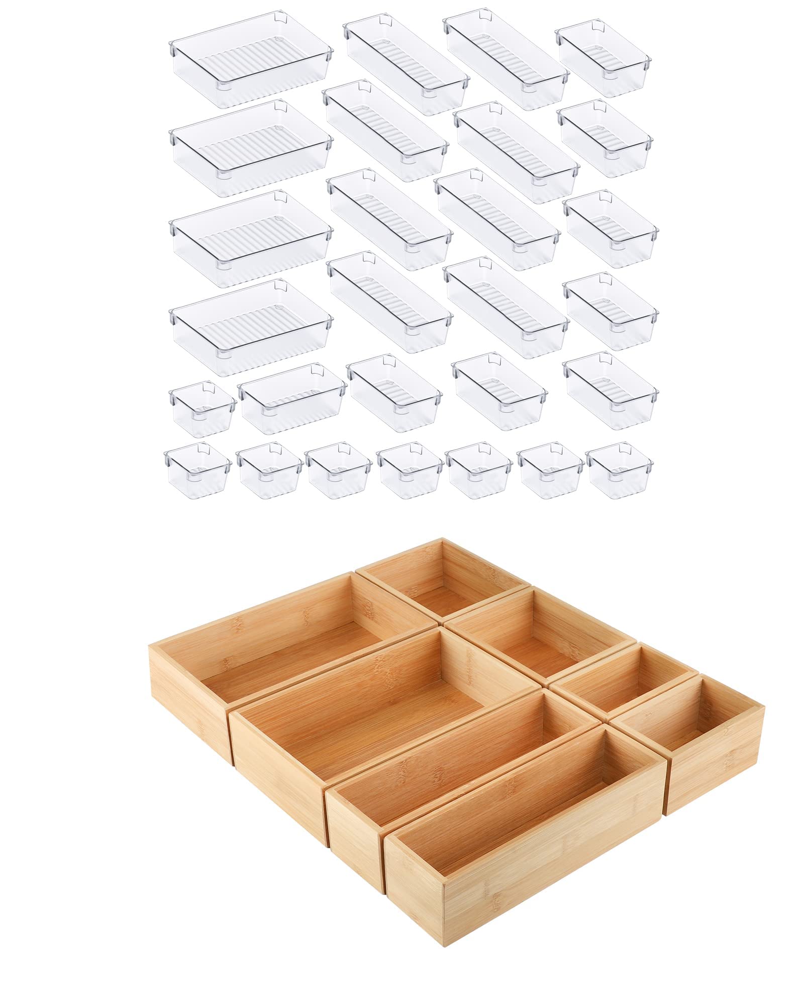 Kootek 28-Piece Desk Drawer Organizer Set & 8-Piece Bamboo Drawer Organizer - Perfect for Office, Kitchen, Bathroom & Bedroom Storage Solutions