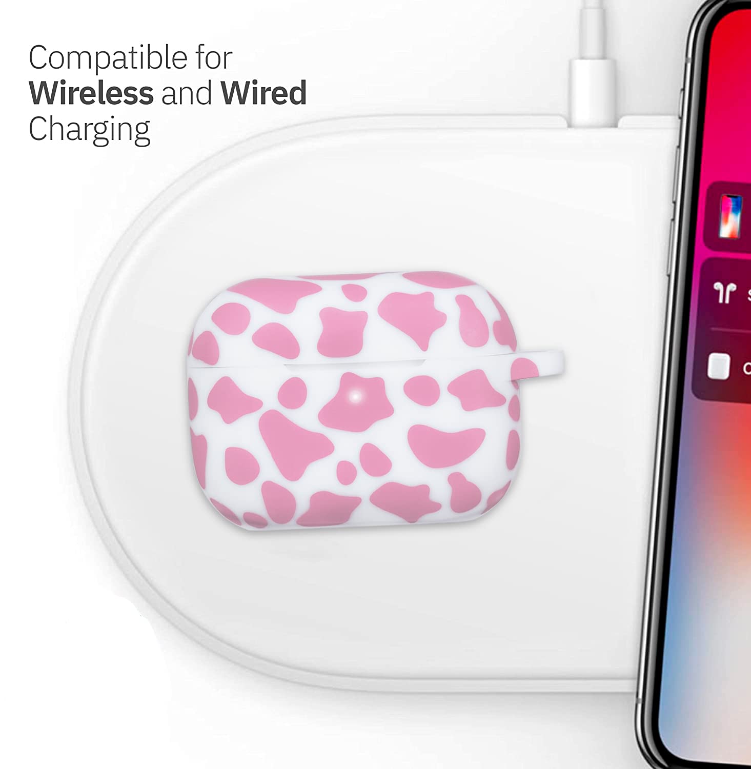 Soft Silicone Cow AirPods Pro Case with Keychain - Cute Pink Protective Cover for Apple AirPods Pro Charging Case | Flexible Skin for Women & Girls | Perfect for School, Work, Travel & Everyday Use