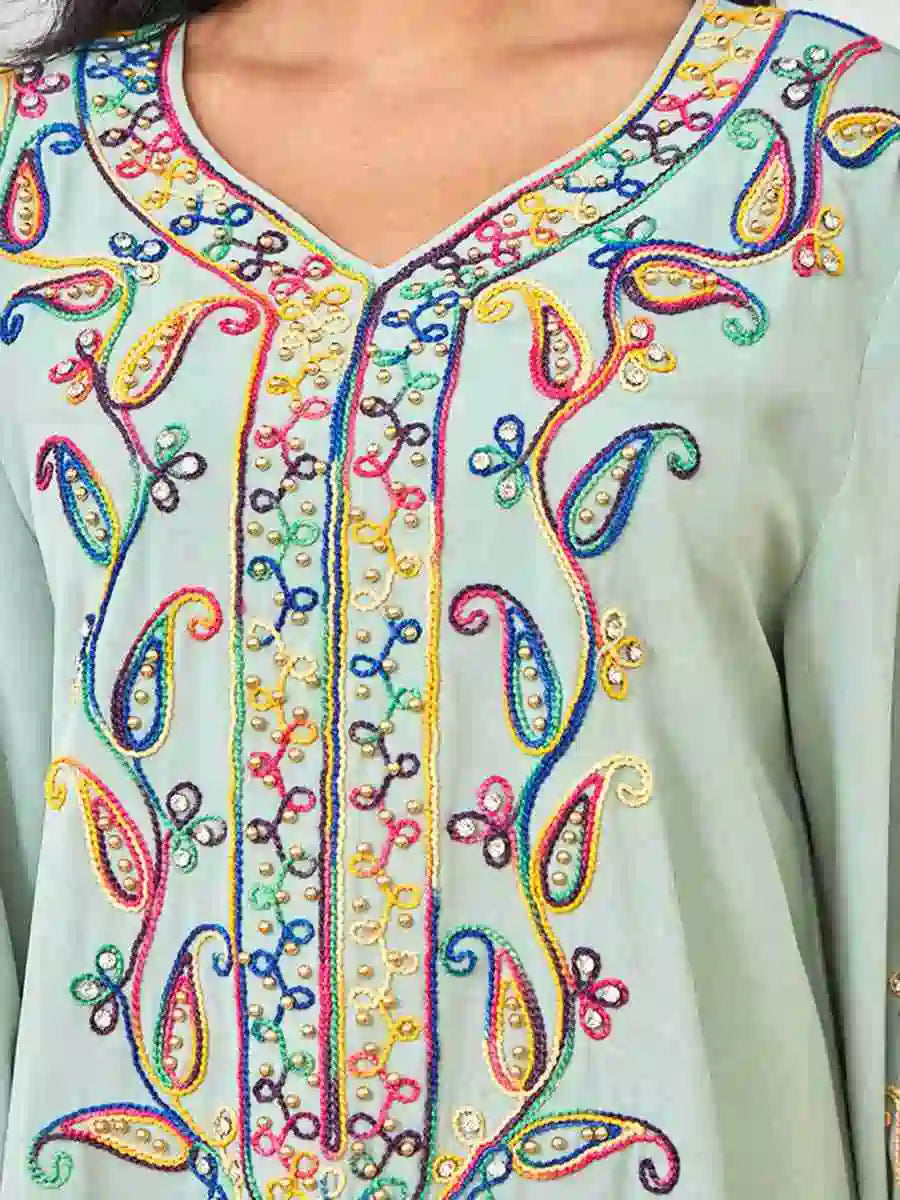 Elegant Eid Rope Embroidery Caftan Dress for Women - Wedding, Party & Special Occasions - Flowy Long Kaftan with Intricate Embroidery #24329 | Perfect for Eid Celebrations, Bridal Showers & Formal Events