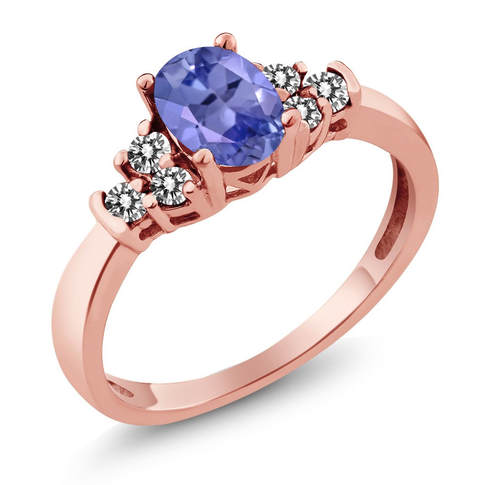 0.65 Ct Oval Blue Tanzanite & White Diamond Ring in 925 Rose Gold Plated Silver - Elegant Jewelry for Weddings, Anniversaries & Special Occasions | Gem Stone King