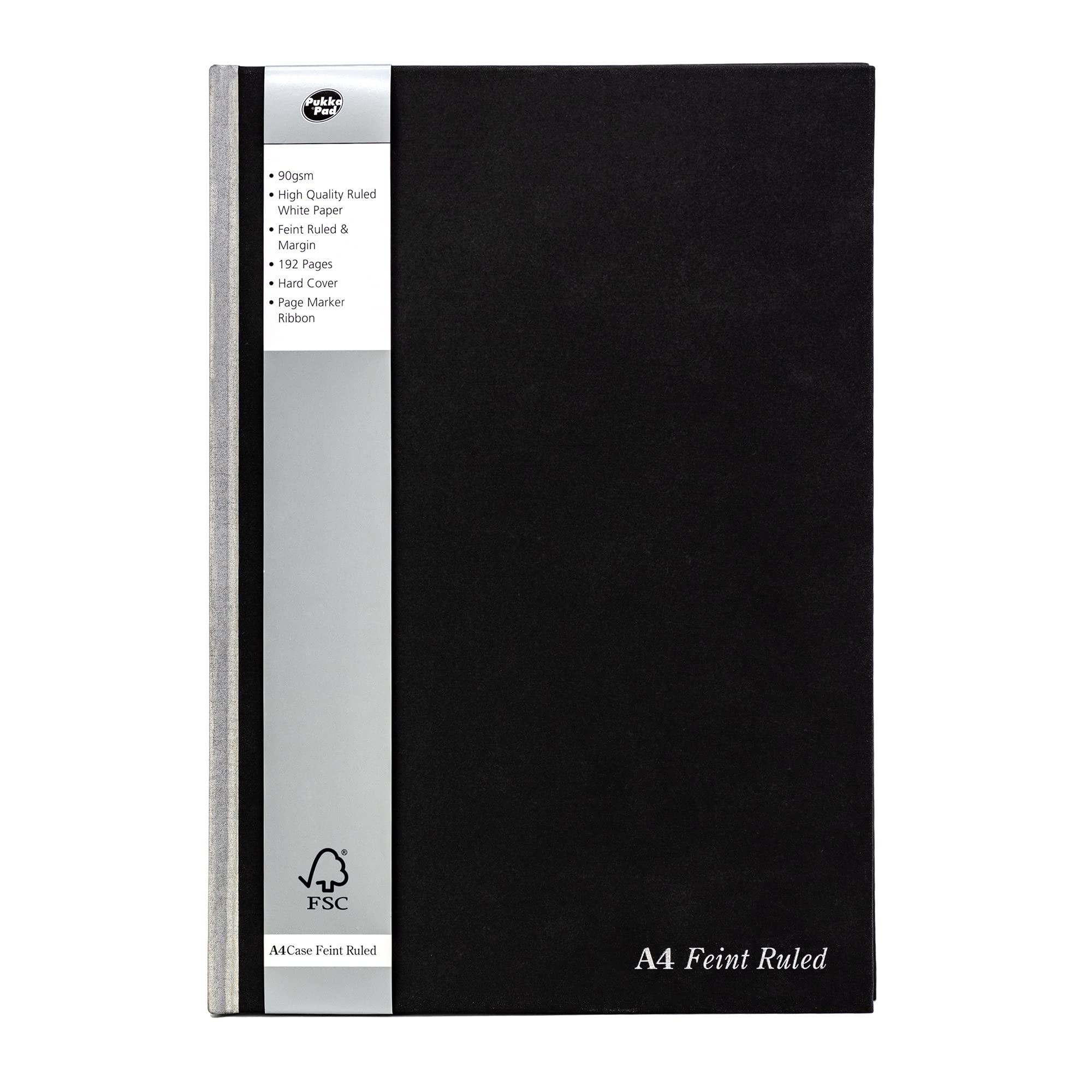 Pukka Pad Black Linen A4 Hardback Notebook - Pack of 5 with 192 Pages, 90GSM Lined Paper, 8mm Ruled Margin - 29.7x21cm for Office, School & Journaling - Premium Writing Notebooks for Professionals & Students