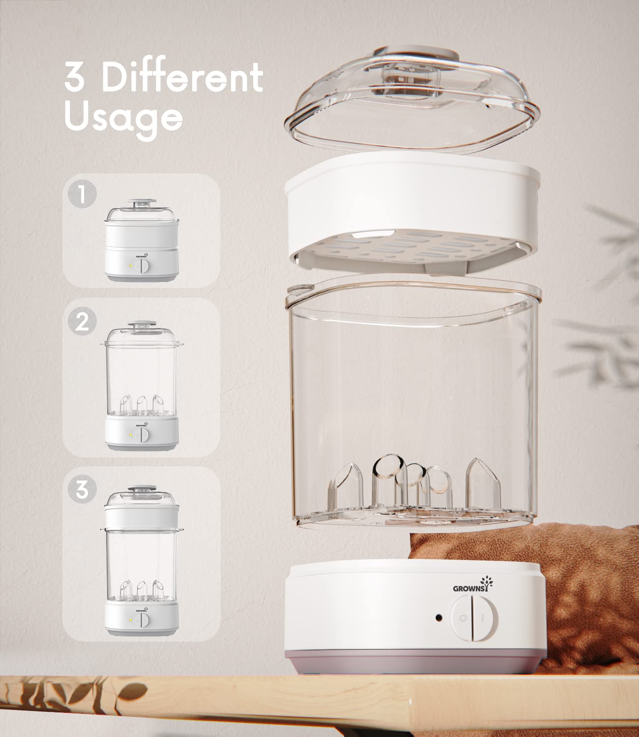 Electric Baby Bottle Sterilizer with Timer - Steam Sanitizer for Bottles, Pacifiers & Breast Pump Parts | Safe & Fast Sterilization for Newborns | Perfect for Daycare, Travel & Home Use