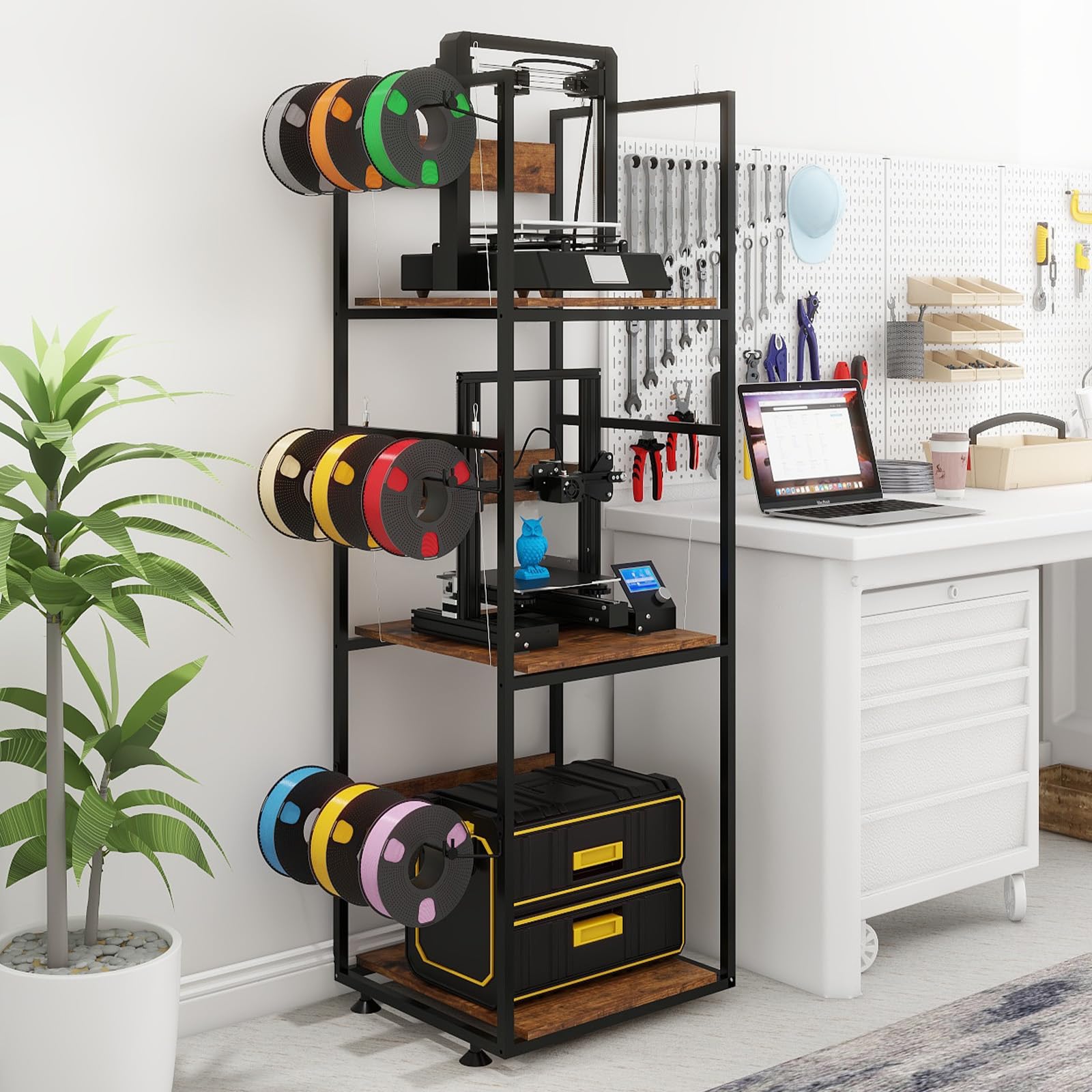PUNCIA 3 Tier Heavy Duty 3D Printer Stand with Filament Storage Organizer - Sturdy Workbench for 3D Printing Workshop, Home Office & Maker Studio - Perfect for Filament Organization & Printer Stability