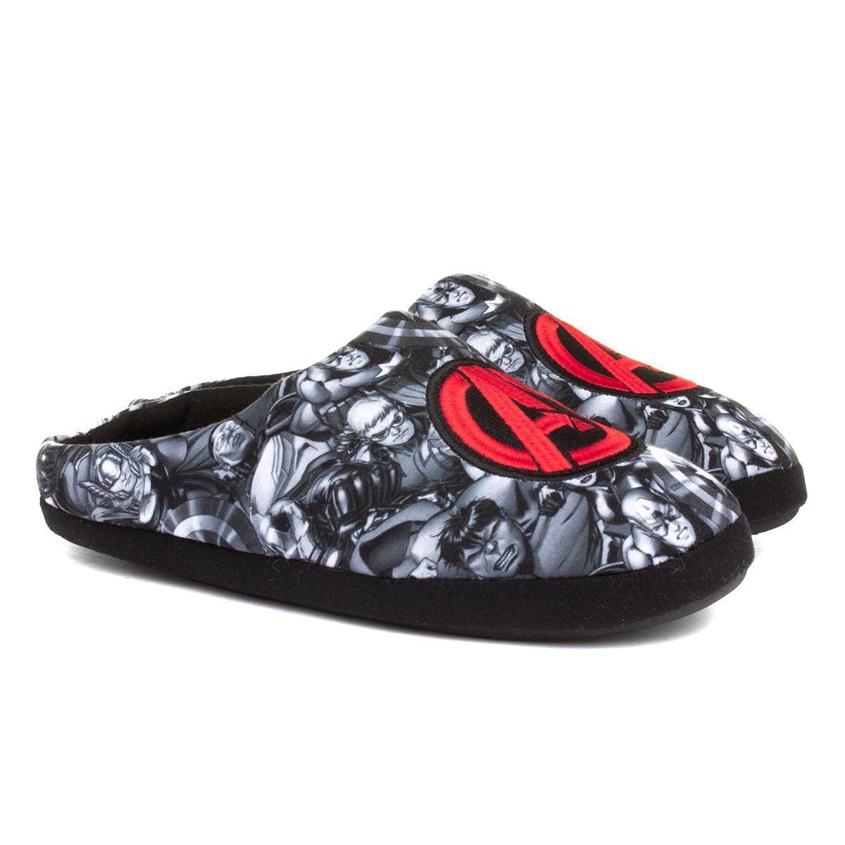 Avengers Themed Bernard Men's Black & Red Slippers - Size 8 UK (US Men's 9) - Comfortable Superhero House Shoes for Lounge & Cosplay