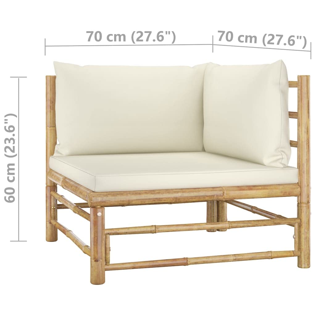 vidaXL Modern Bamboo Lounge Set with Cream White Cushions - Lightweight Patio Furniture for Outdoor Relaxation, Garden Decor, and Poolside Lounging