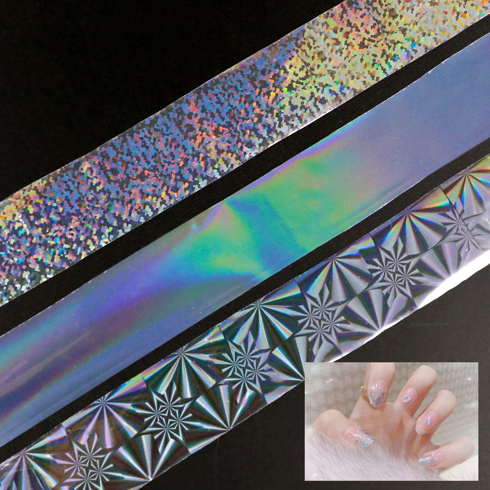 10 Rolls White Pearl Holographic Nail Foil Stickers for Nail Art Decoration - DIY Salon Glitter Transfer Foils for Professional & Home Manicure - Perfect for Parties, Weddings, and Special Occasions