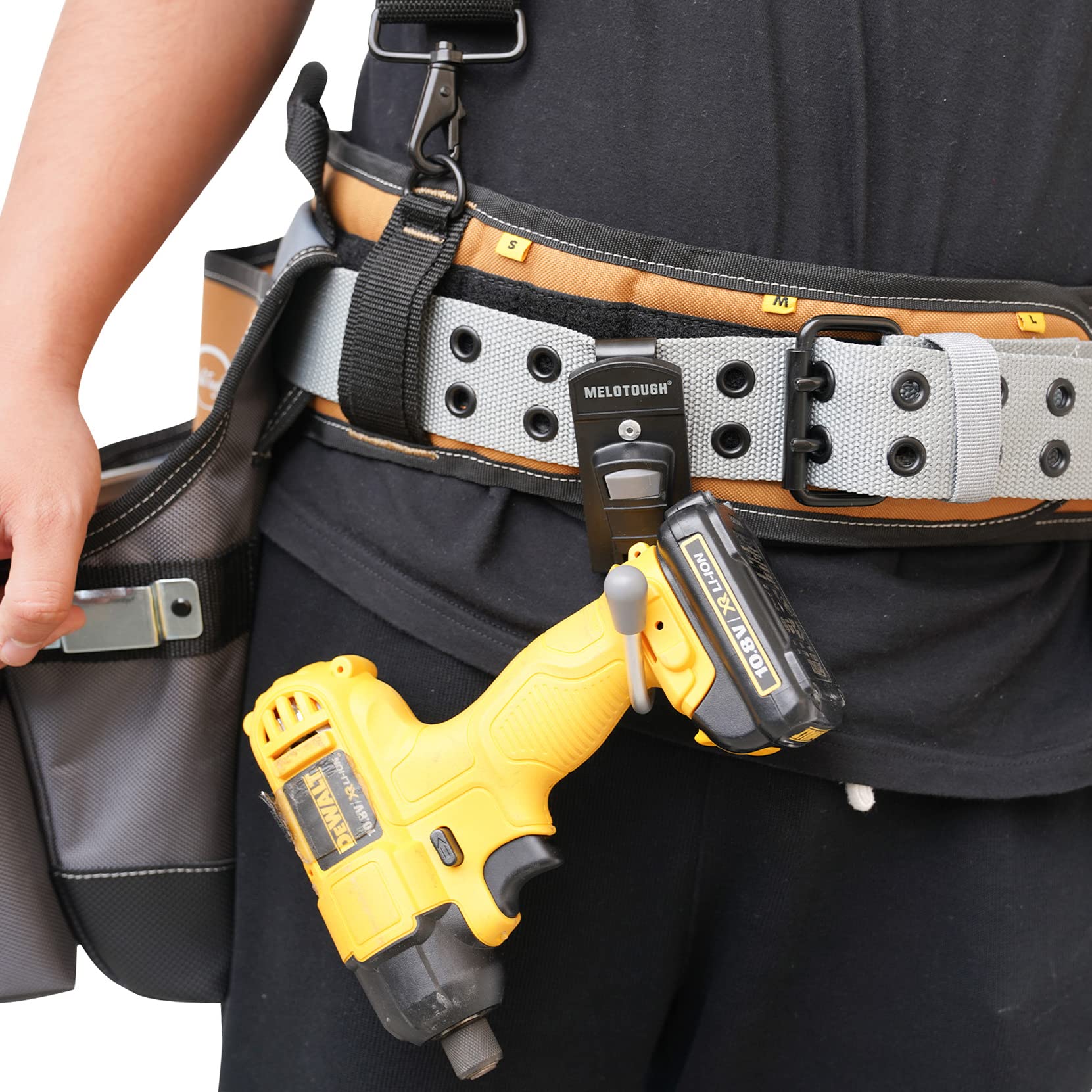 MELOTOUGH Heavy Duty Tool Belt Hook - Adjustable Drill Holster for Cordless Drills & Power Tools - Ideal for Construction, Carpentry, and DIY Projects
