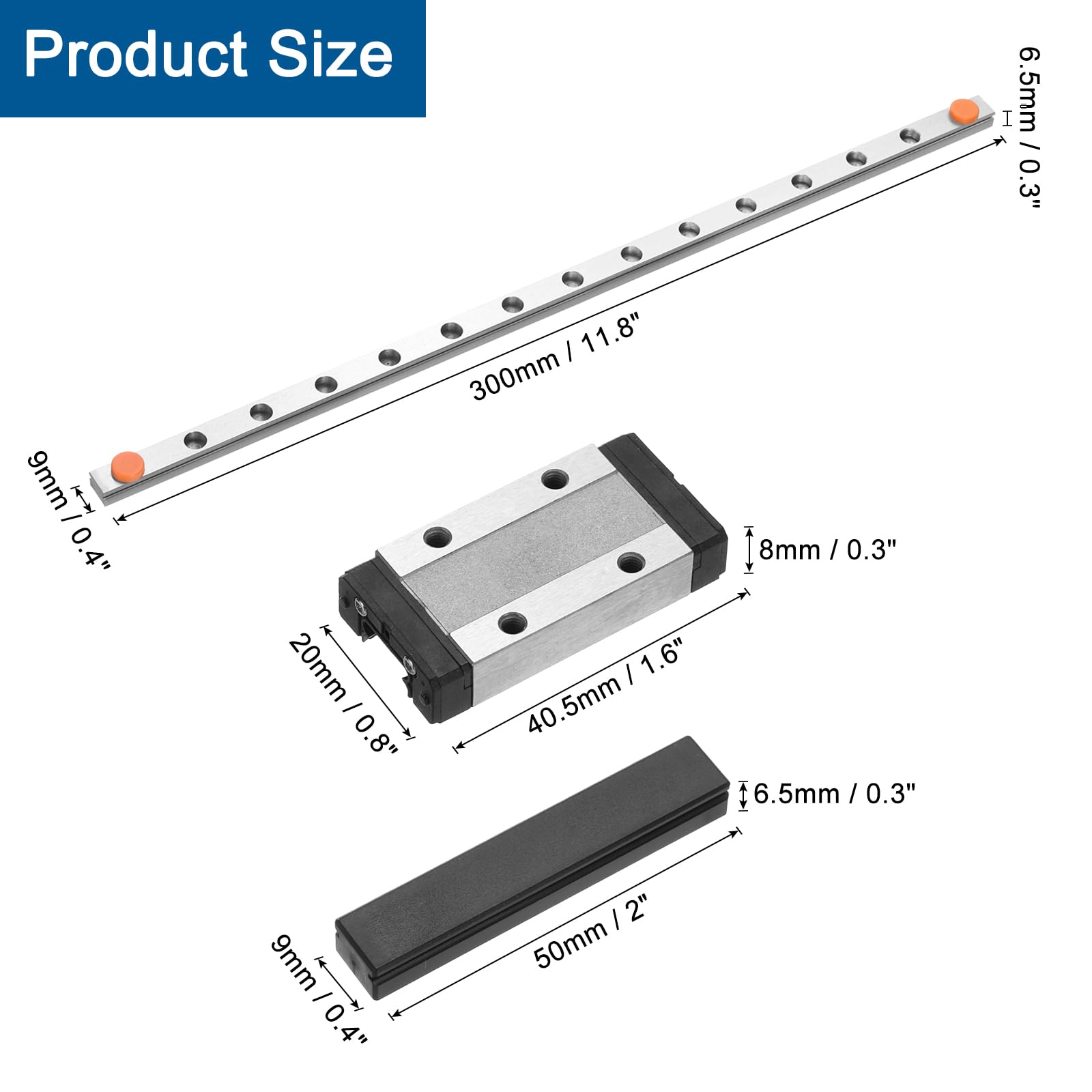 MGN9 300mm Linear Rail Guide with MGN9H Sliding Block & MGN12 Mini Guide for DIY 3D Printer CNC Machine - Silver | Precision Motion for 3D Printing, Laser Cutting, Woodworking & Robotics Projects