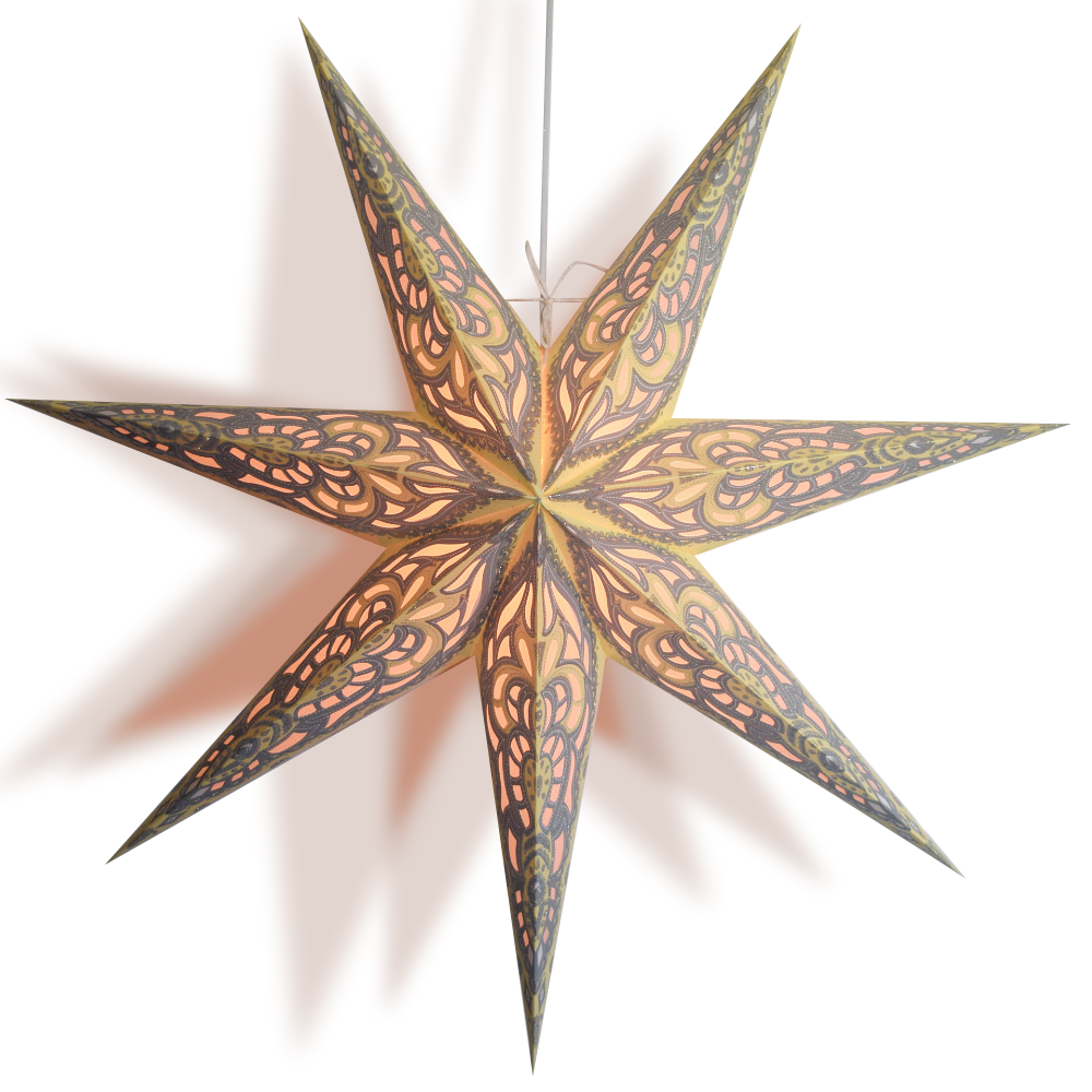 24-Pack Yellow Cream Babylon Glitter 7-Point Paper Star Lanterns - Hanging Wedding, Party & Festival Decorations - Perfect for Indoor/Outdoor Celebrations, Baby Showers & Home Decor