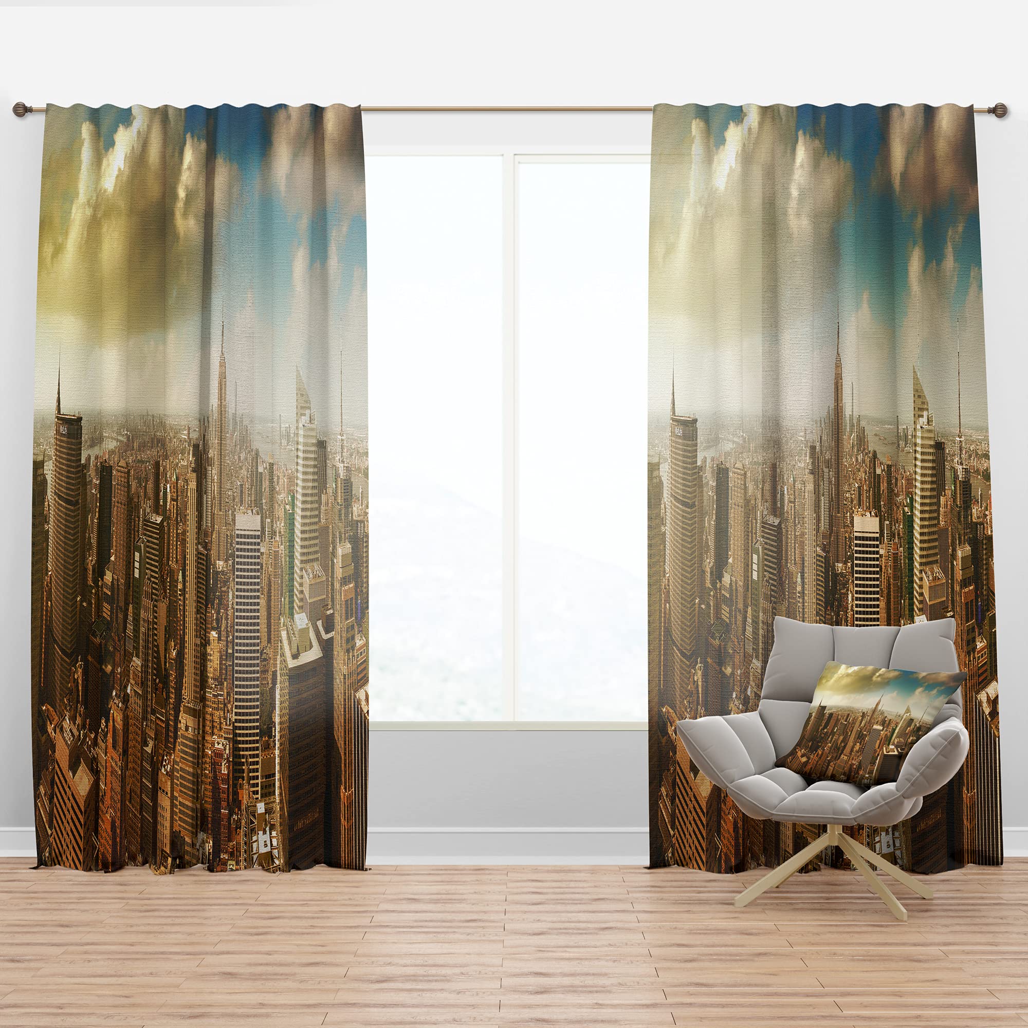 DesignQ Thermal Insulated Blackout Curtains - Midtown & Downtown Manhattan Print - 52x108 Inch Single Panel for Bedroom & Living Room - Energy Saving, Noise Reducing & Light Blocking for Better Sleep & Privacy