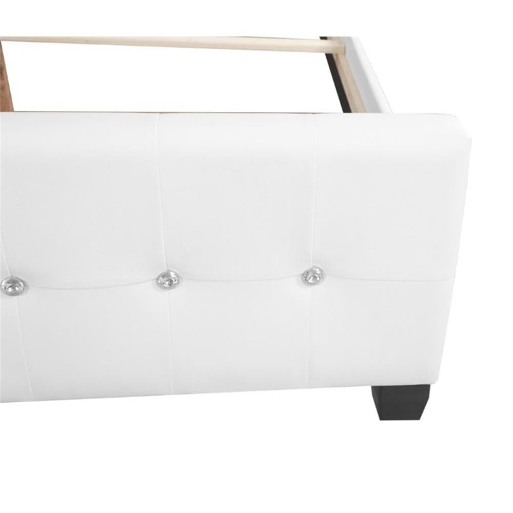 Glory Furniture Diamond Faux Leather Upholstered Queen Size Bed Frame in White - Modern Luxury Bedroom Furniture for Master Bedroom & Guest Room