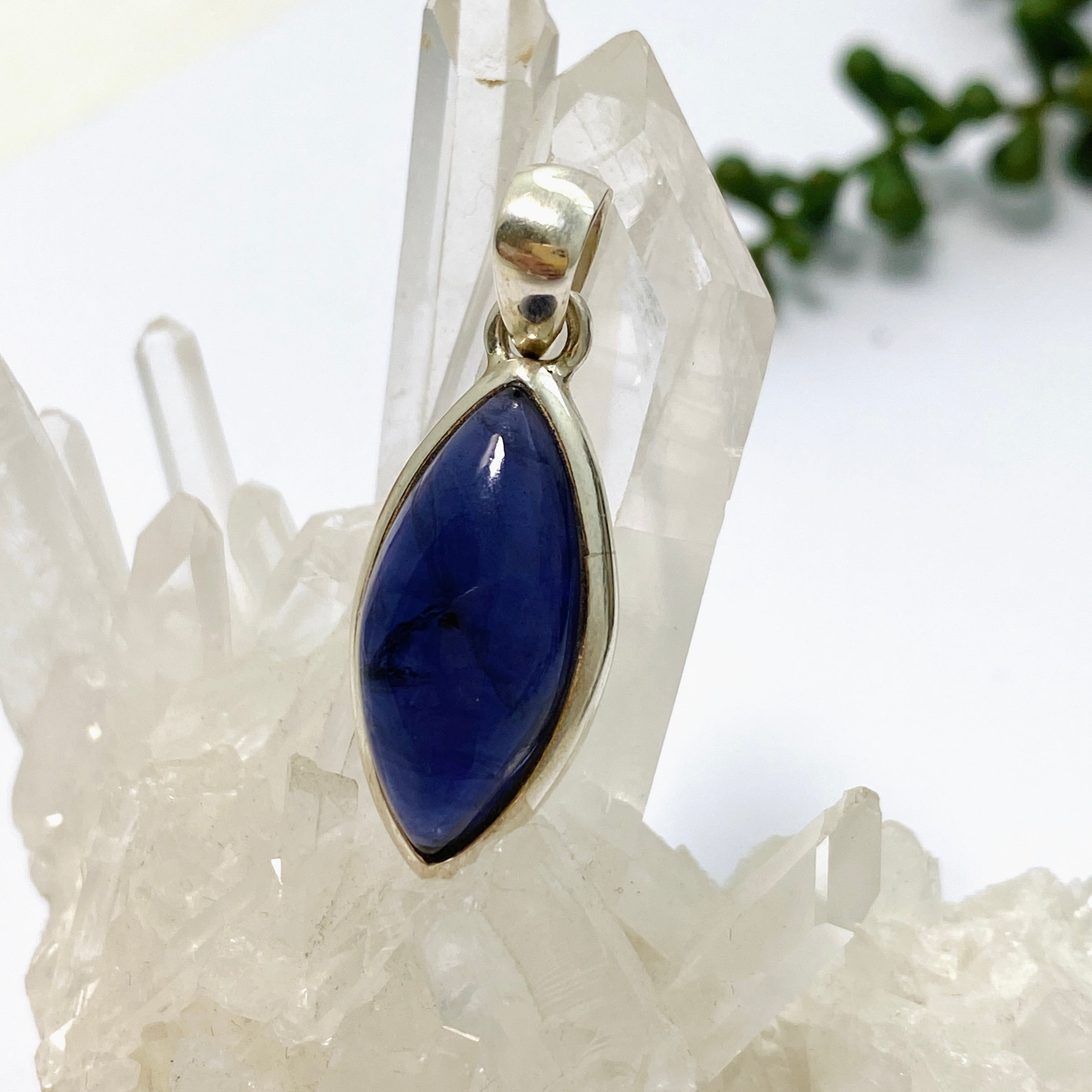 Natural Iolite Marquise Cabochon Pendant Necklace - PPGJ874 | Healing Stone Jewelry for Meditation & Energy Balancing