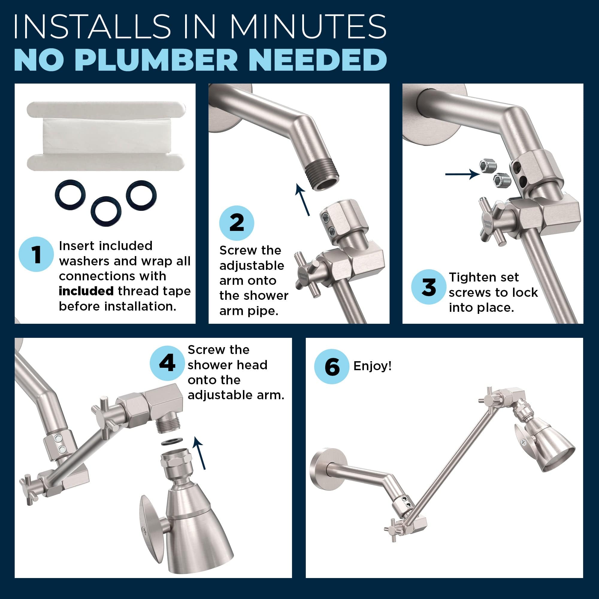 Premium All-Metal 2 Inch High Pressure Shower Head with Adjustable Shower Arm - 2.5 GPM Flow Rate - Perfect for Bathroom, Spa & RV Use - Water Saving & Massage Function