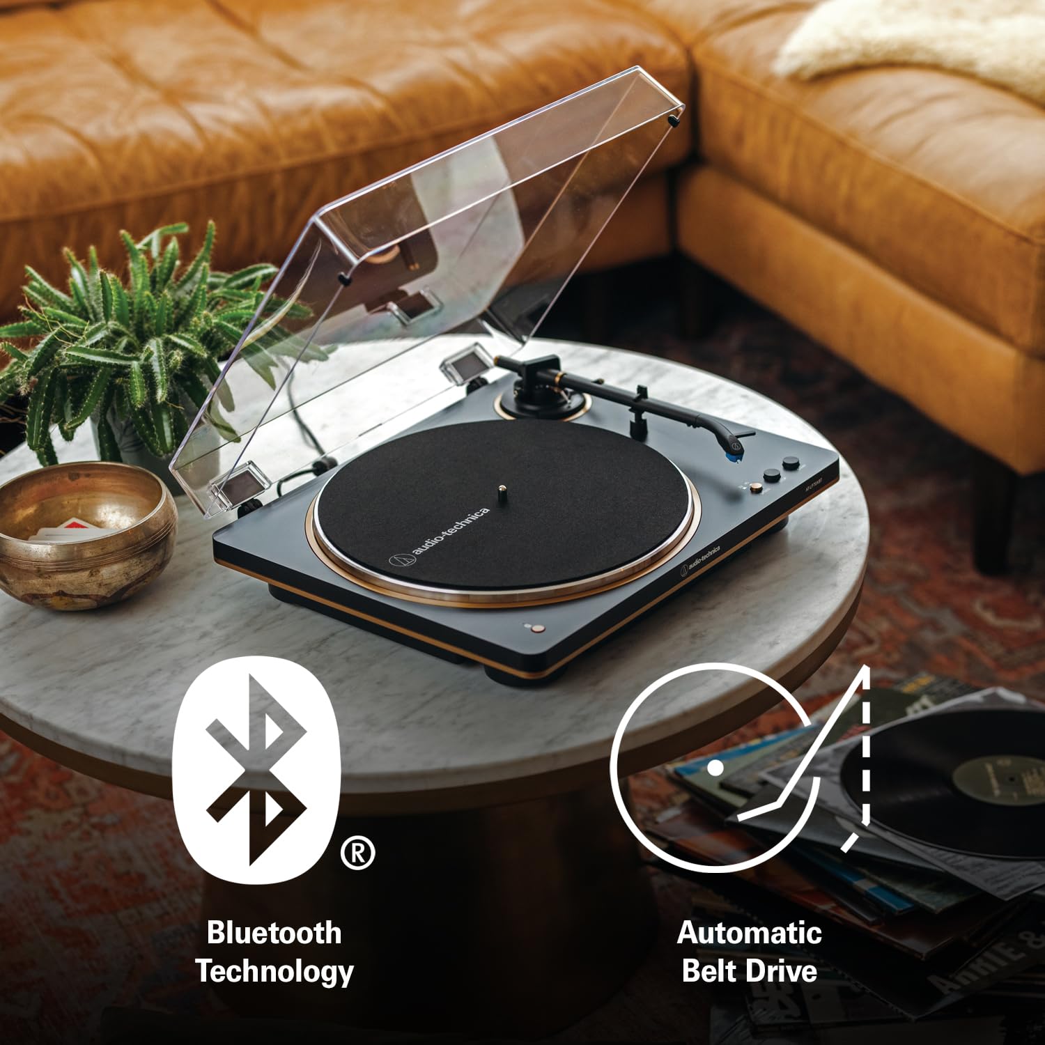 Audio-Technica AT-LP70XBT Fully Automatic Wireless Belt-Drive Turntable with Bluetooth - Black/Bronze Vinyl Record Player for Home & Studio Use | Perfect for Music Lovers & DJs