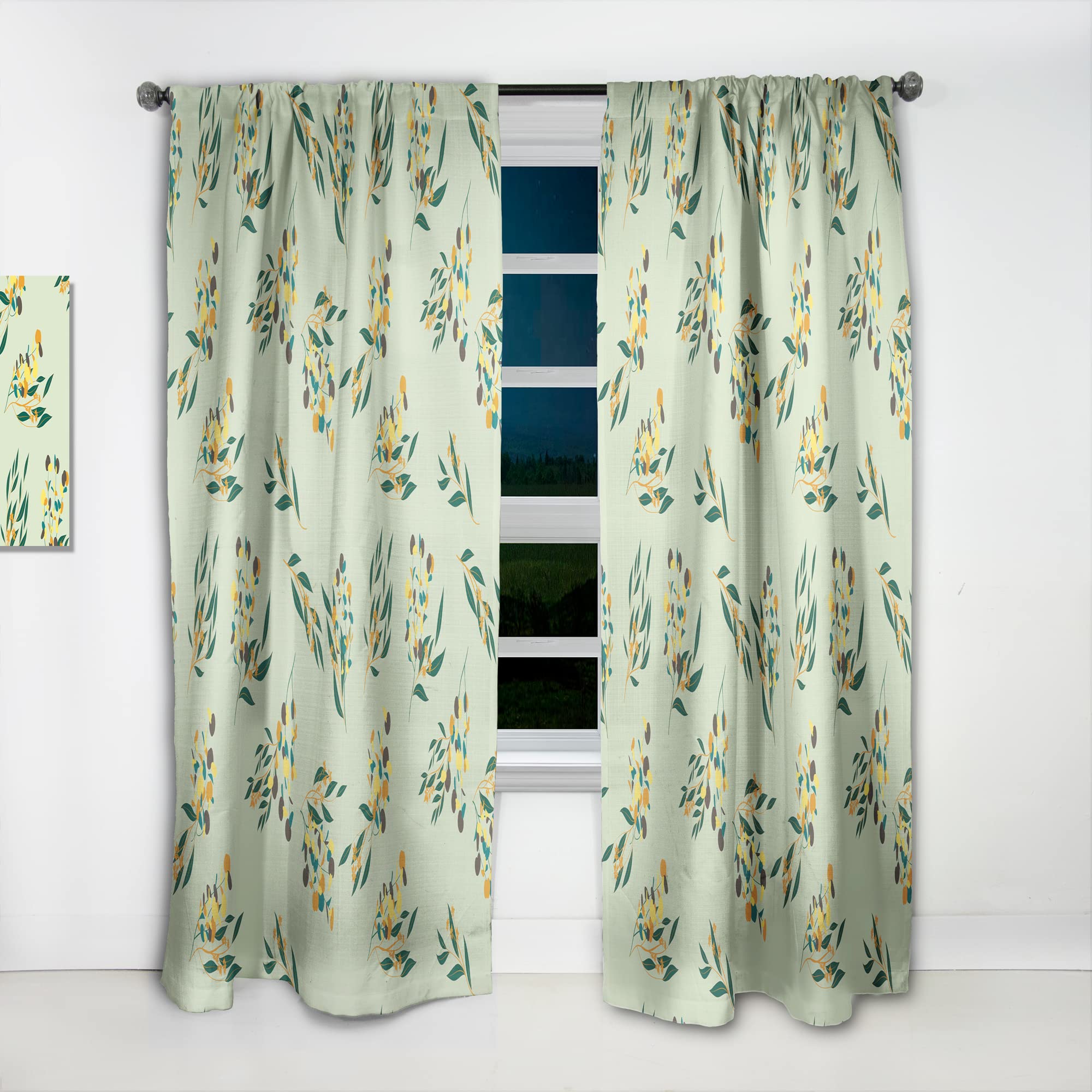 DesignQ Thermal Insulated Floral Curtains - Bright Eucalyptus Pattern III - 52x120 Single Panel for Bedroom & Living Room - Energy Saving & Blackout Drapes for Home Decor