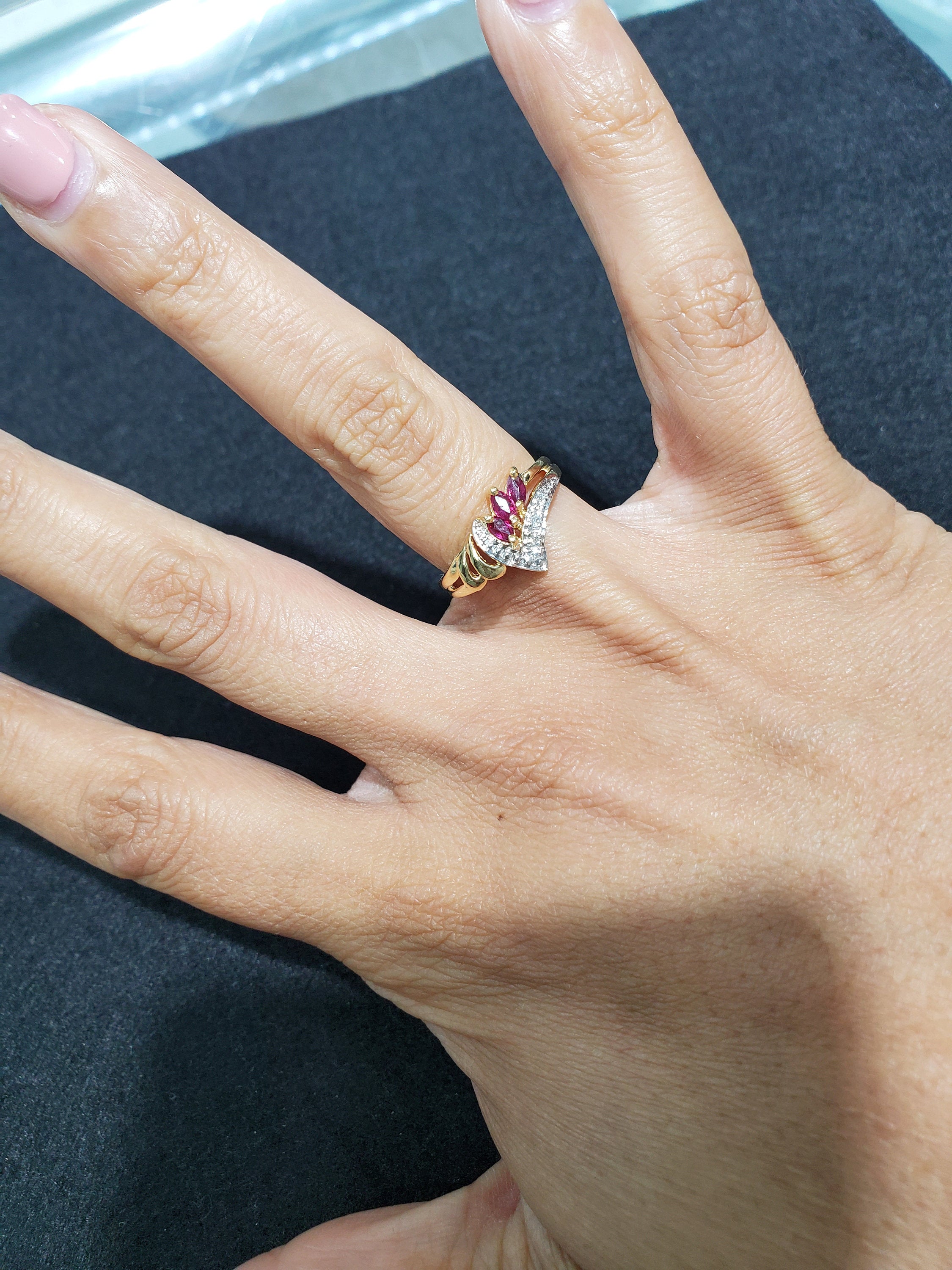 14K Yellow Gold Pave Diamond and Ruby Ring for Women - Elegant Stackable Band for Engagement, Anniversary, or Special Occasion Gifts