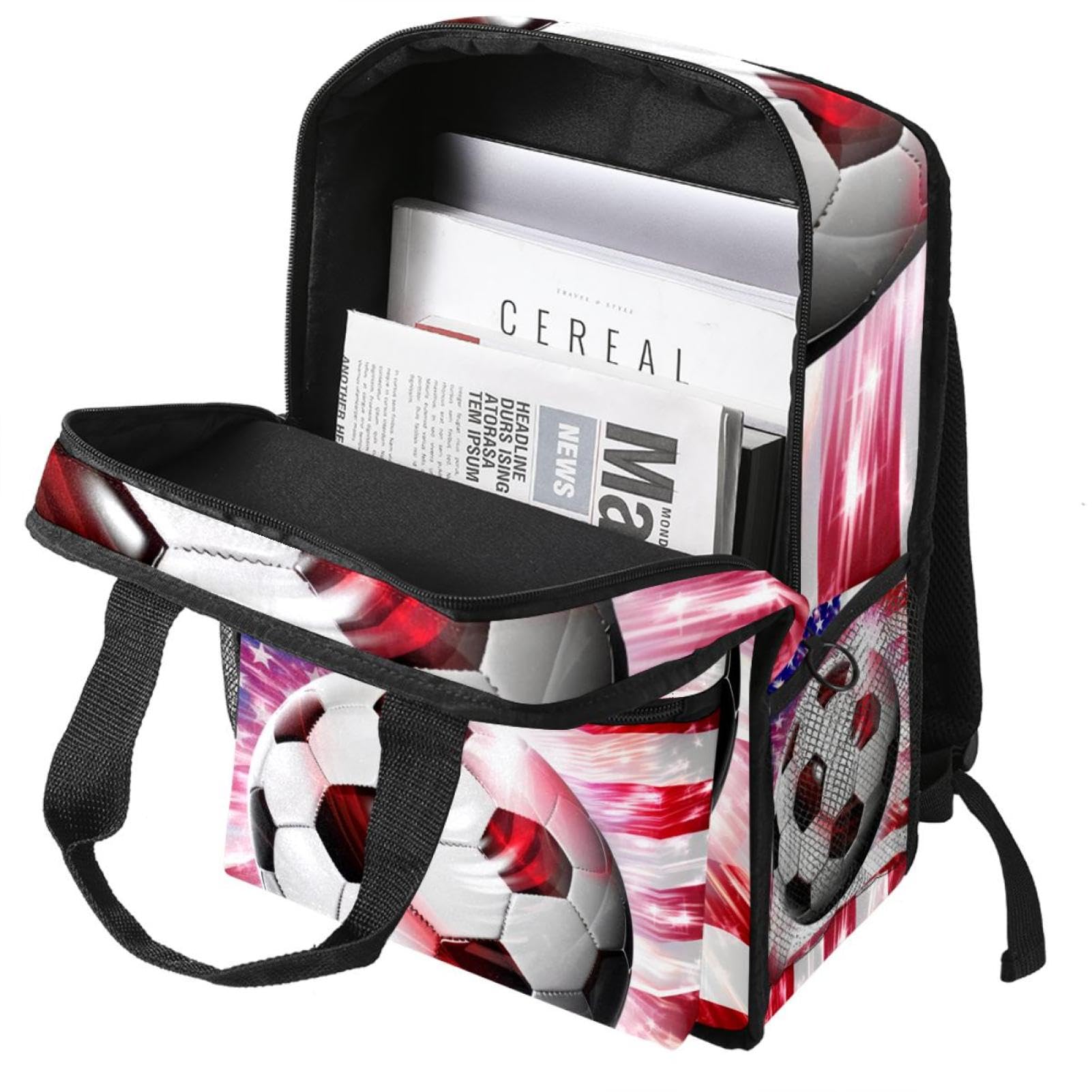 Men's & Women's Travel Backpack with American Flag & Football Design - Durable Carry-On Backpack for College, Hiking, Gym & Outdoor Adventures