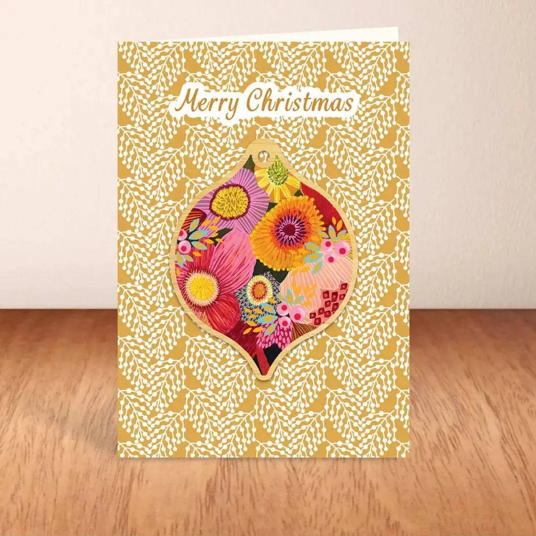 Golden Bunch Australian Christmas Card & Bauble - Festive Holiday Greeting Card with Ornament for Xmas Tree Decorations, Gift Wrapping & Holiday Home Decor