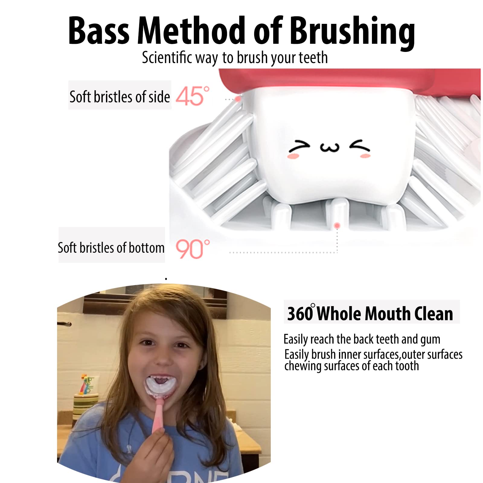 Kids U-Shaped Toothbrush - Soft Silicone Heads 3-Pack for Ages 6-12 | Easy Whole Mouth Cleaning at Home & Travel