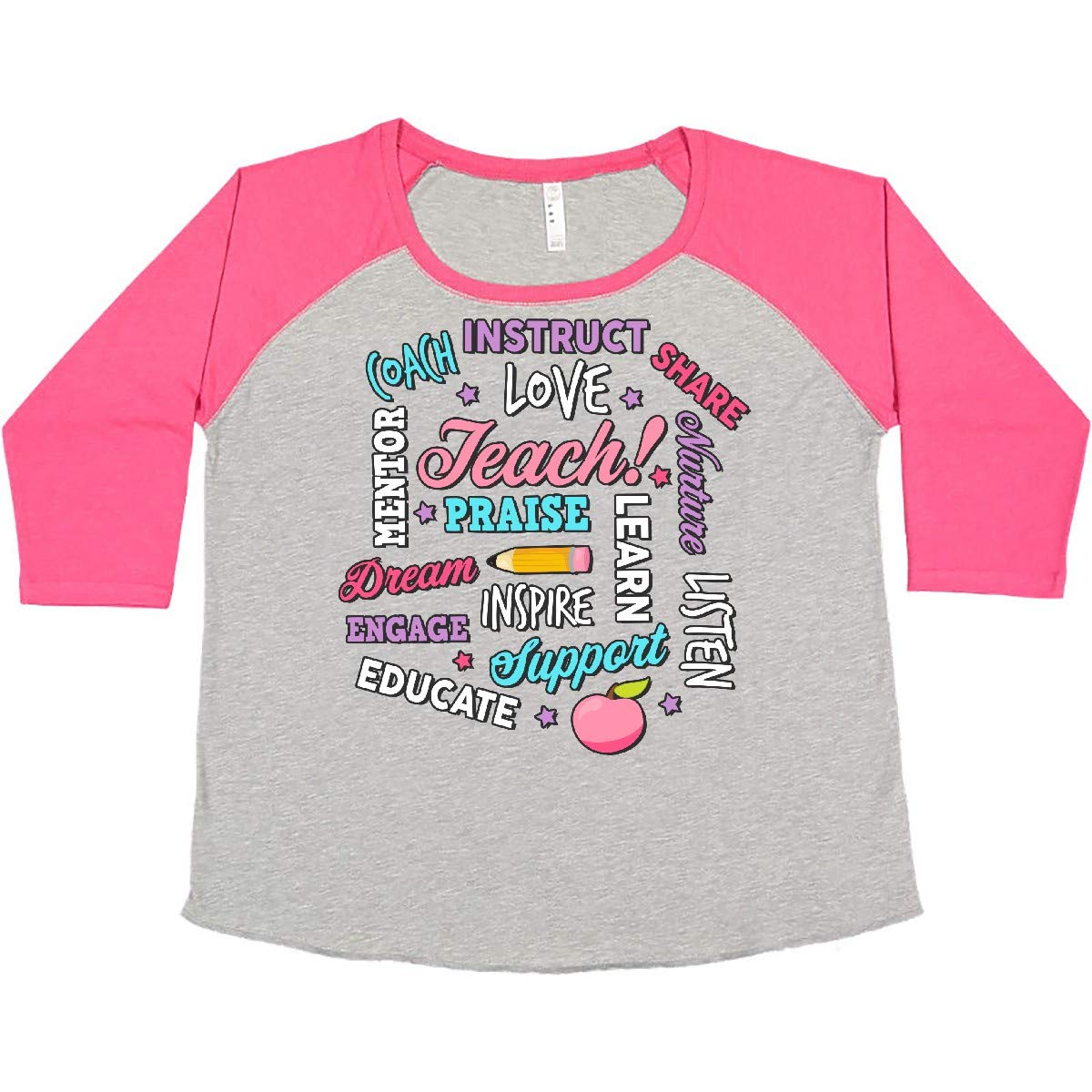 Inktastic Women's Plus Size Teacher Word Salad with Pencil & Apple Graphic T-Shirt - Perfect for Classroom, Teacher Appreciation & Back to School Outfits