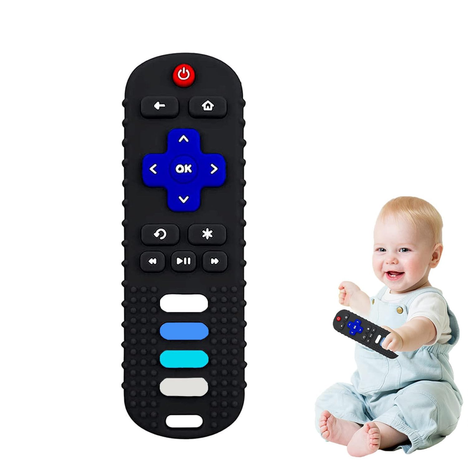 BPA-Free Silicone Baby Teething Toys for Infants 0-18 Months - Safe Chewable Remote Control Shape Teether for Soothing Sore Gums (Black) | Perfect for Home, Travel & Daycare Use