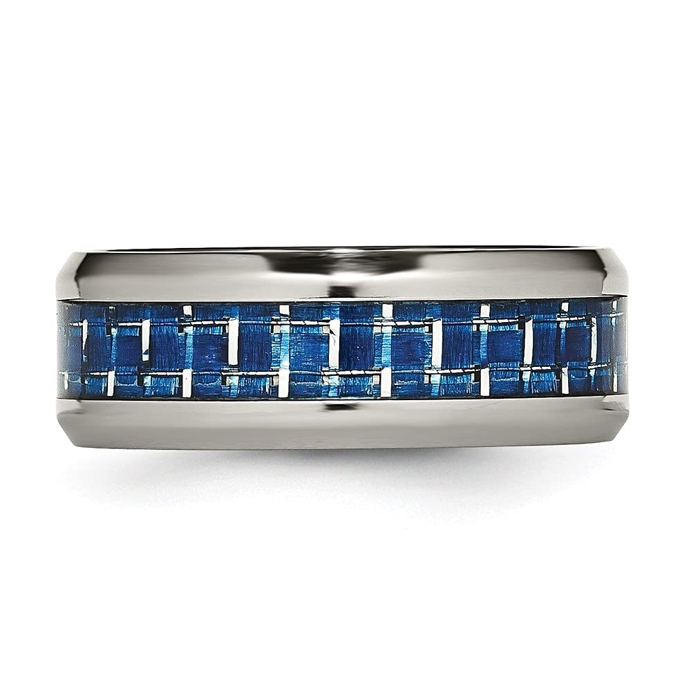 Diamond2Deal 8mm Titanium Wedding Band - Polished Blue & White Carbon Fiber Inlay Ring for Men, Durable & Lightweight Comfort Fit Jewelry - Perfect for Engagement, Anniversary, and Everyday Wear