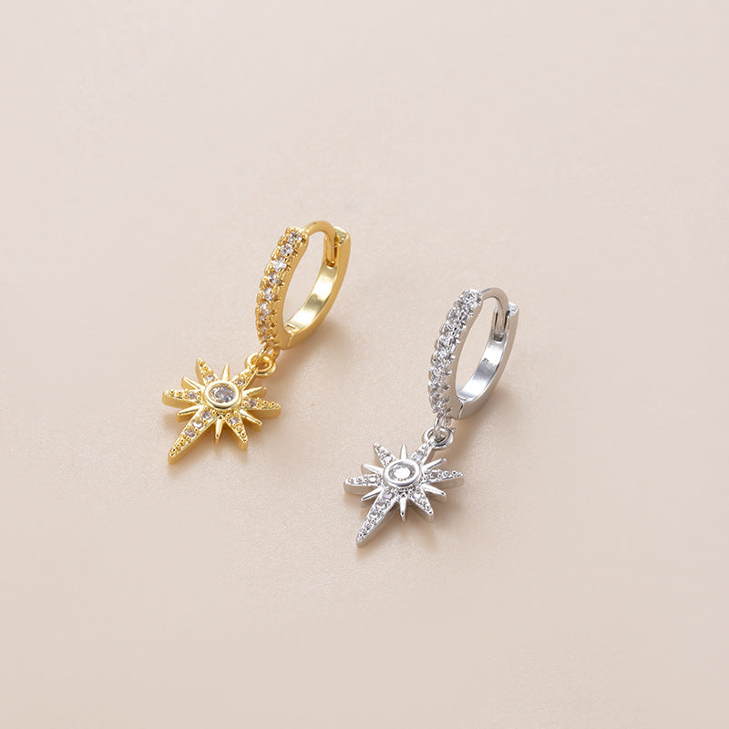 18K Gold Cartilage Huggie Earrings with Flower Dangle Design | HSPJ878 | Perfect for Everyday Wear, Parties & Special Occasions