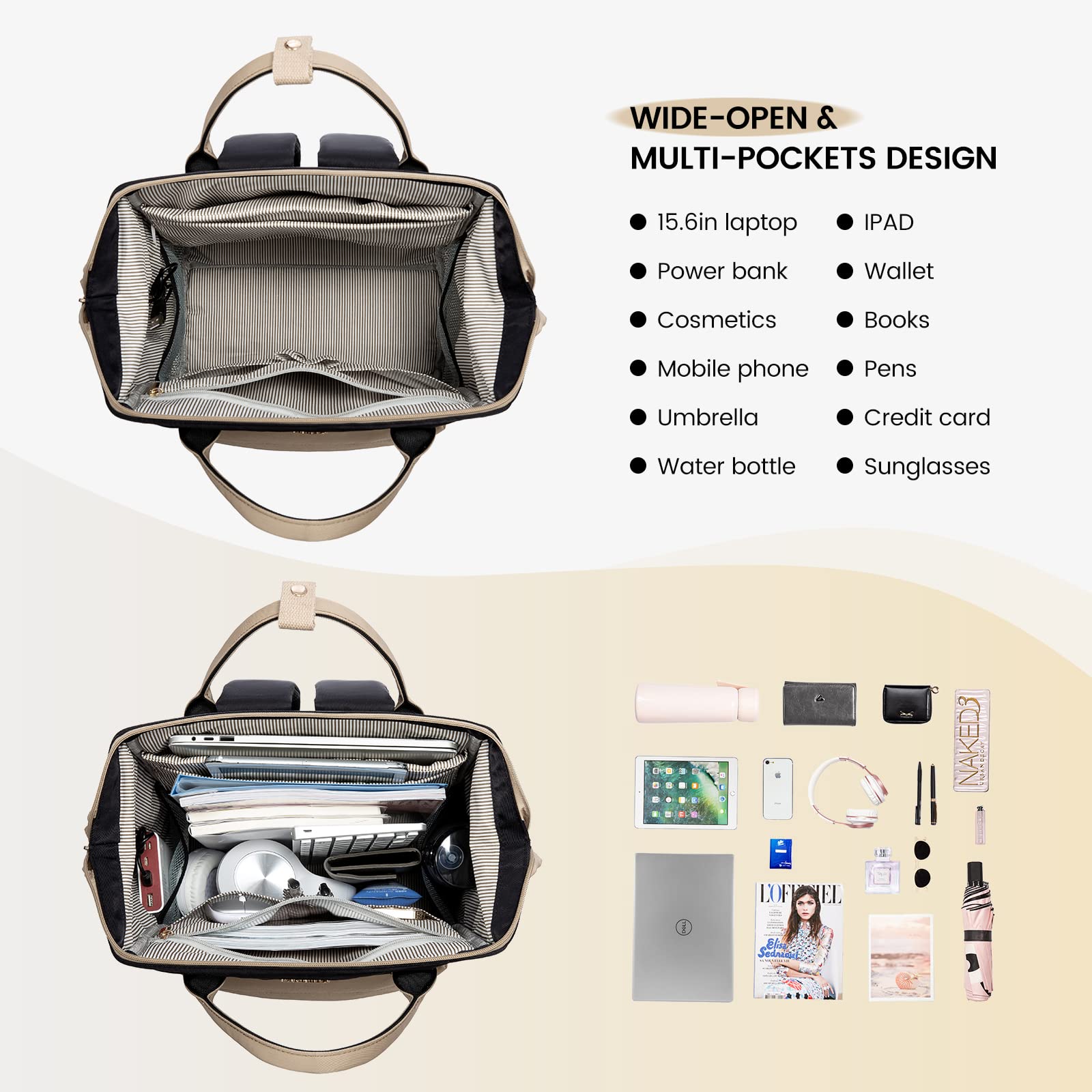 LOVEVOOK Women's Waterproof Laptop Backpack Purse - 15.6 Inch USB Charging Port Business Travel Computer Bag for Work, School, Nursing & Teaching | Perfect for Commuting, Office Use & Daily Essentials Organization