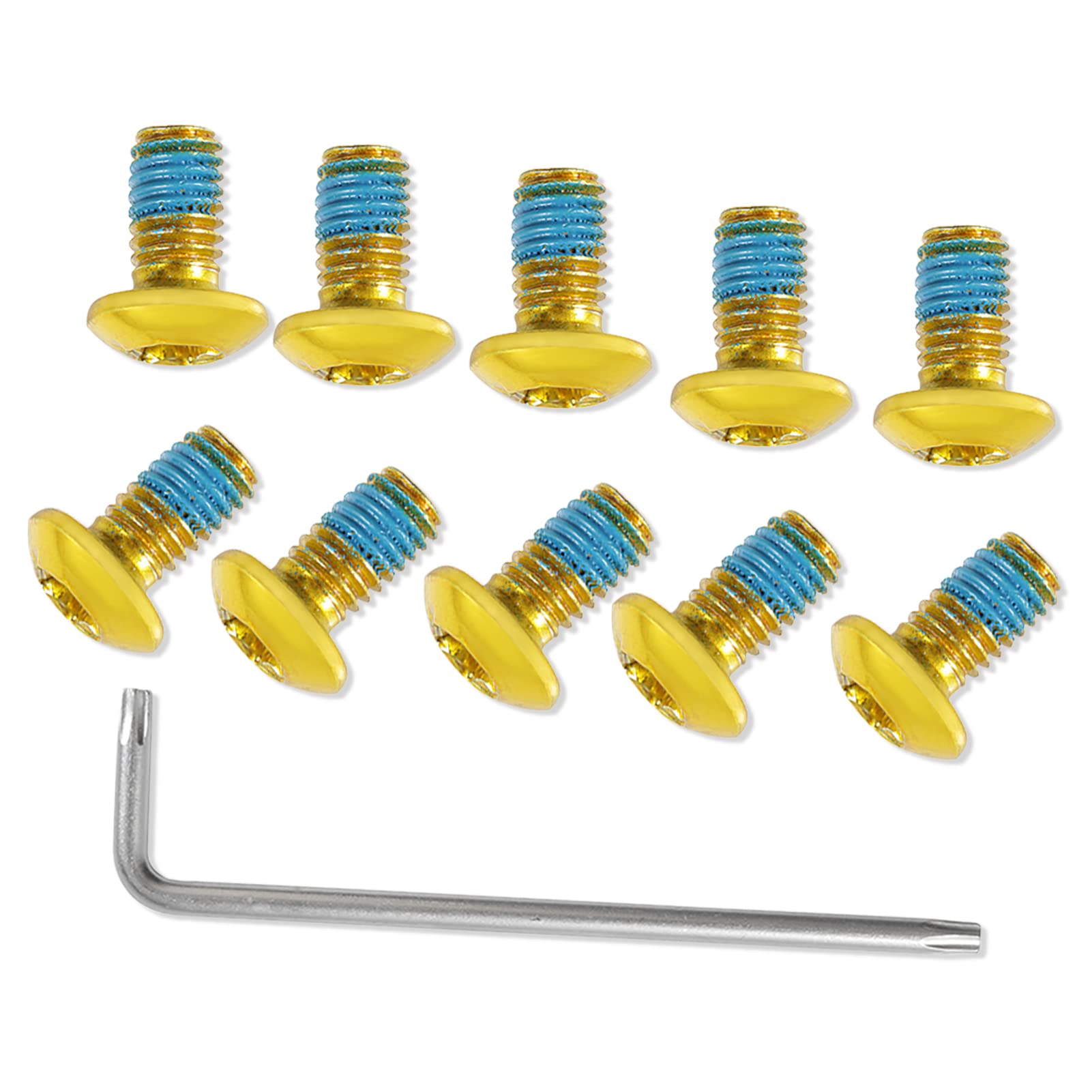 12 Pcs Gold M5x10mm Bicycle Disc Brake Bolts with T25 Torx Wrench - MTB Rotor Screws for Road & Mountain Bikes - Perfect for Brake Maintenance & Upgrades