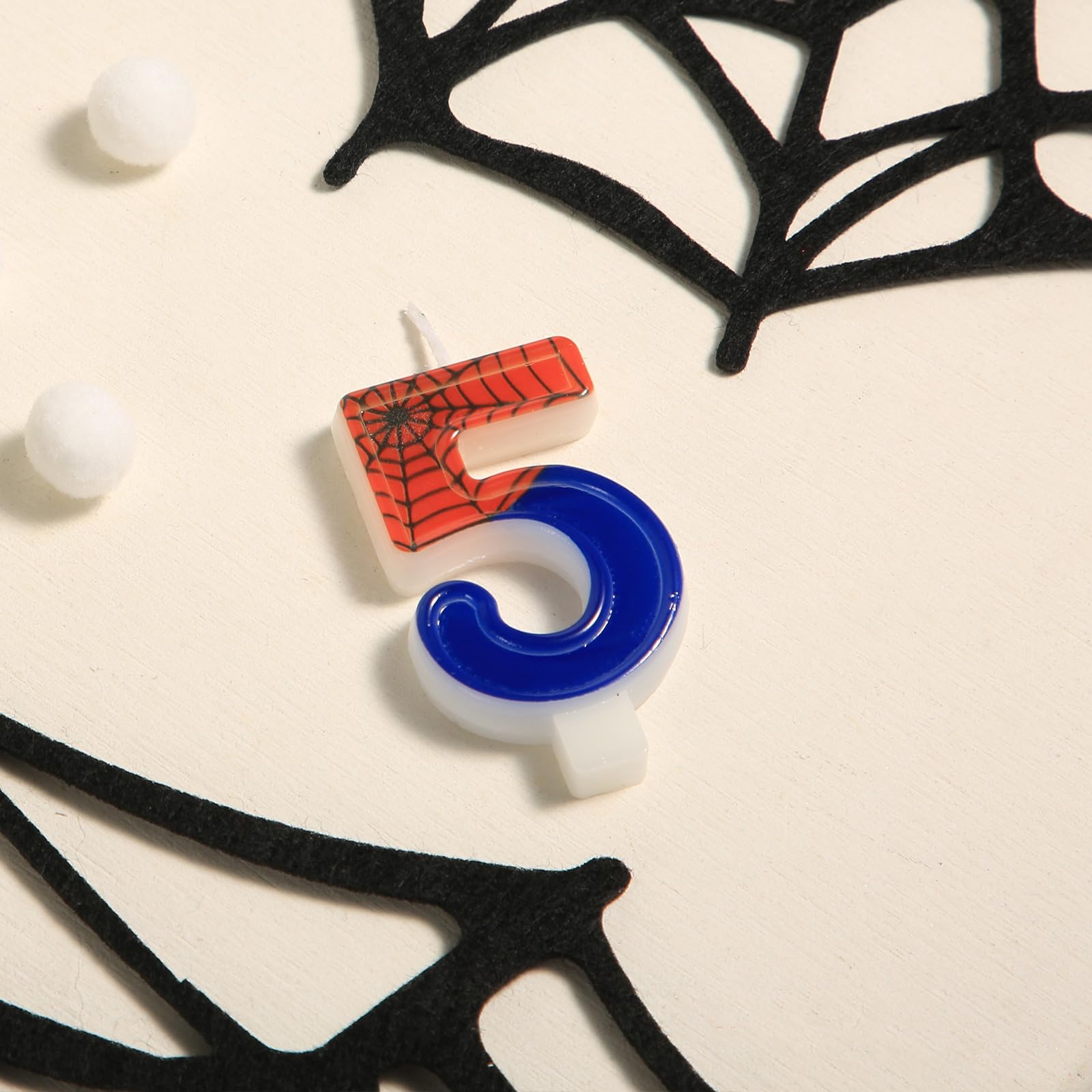 Spider Web Candles - 5 Pack Halloween Birthday Cake Topper Decorations for Boys, Spider-Themed Party Supplies | Perfect for Halloween Celebrations, Birthday Cakes, and Themed Decor