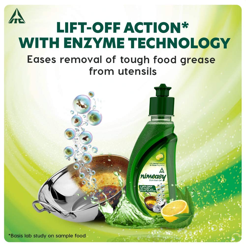 ITC Nimeasy Dishwashing Liquid Gel - Powerful Kitchen Cleaner with Enzyme Technology, Removes Grease & Oil Stains - Lemon Citrus Scented Utensil Cleaner (500ml) - Ideal for Daily Dishwashing, Pots & Pans Cleaning, and Kitchen Surface Sanitizing